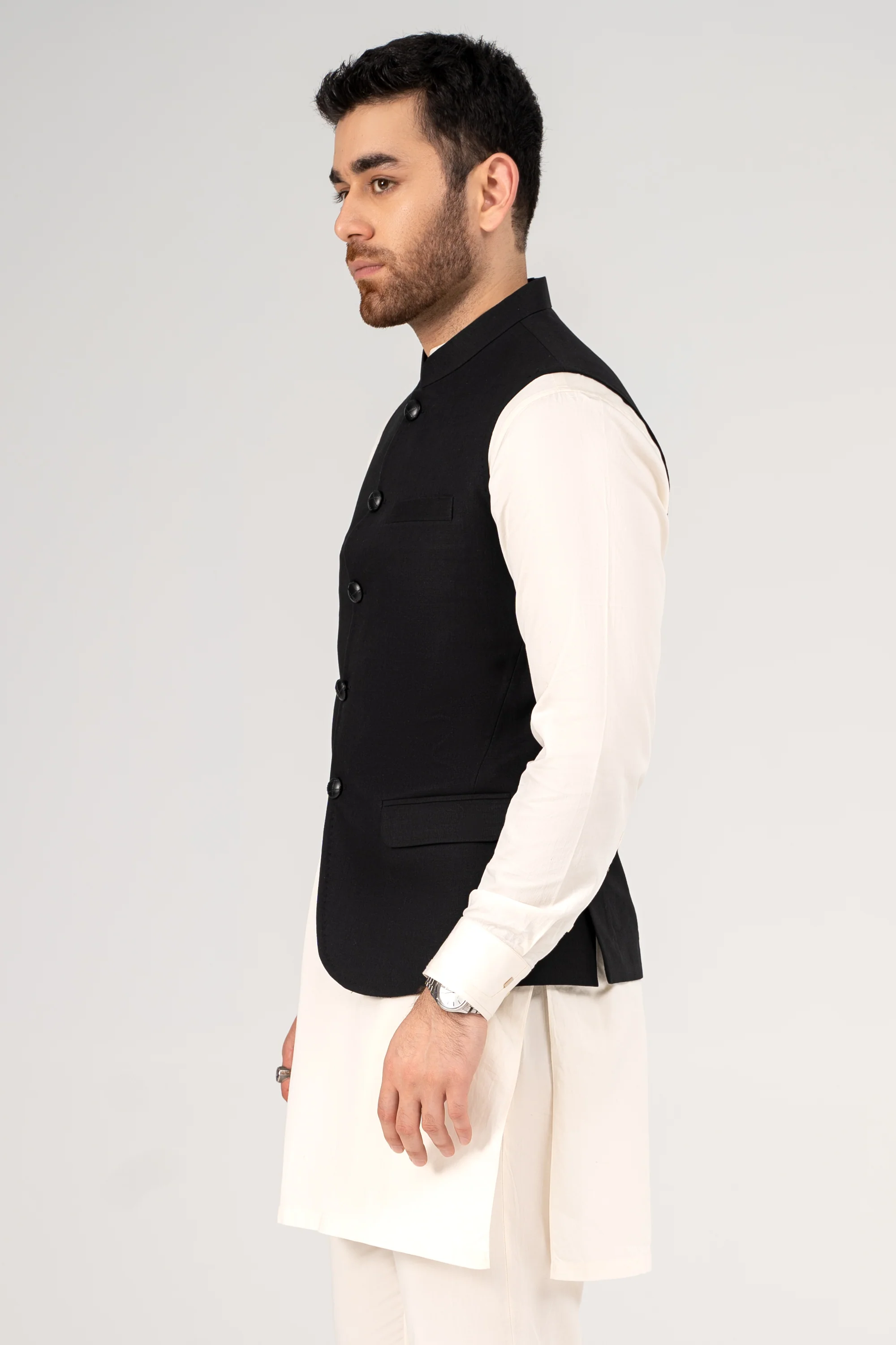 COTTON LINEN BLENDED WAISTCOAT BLACK - Image 3