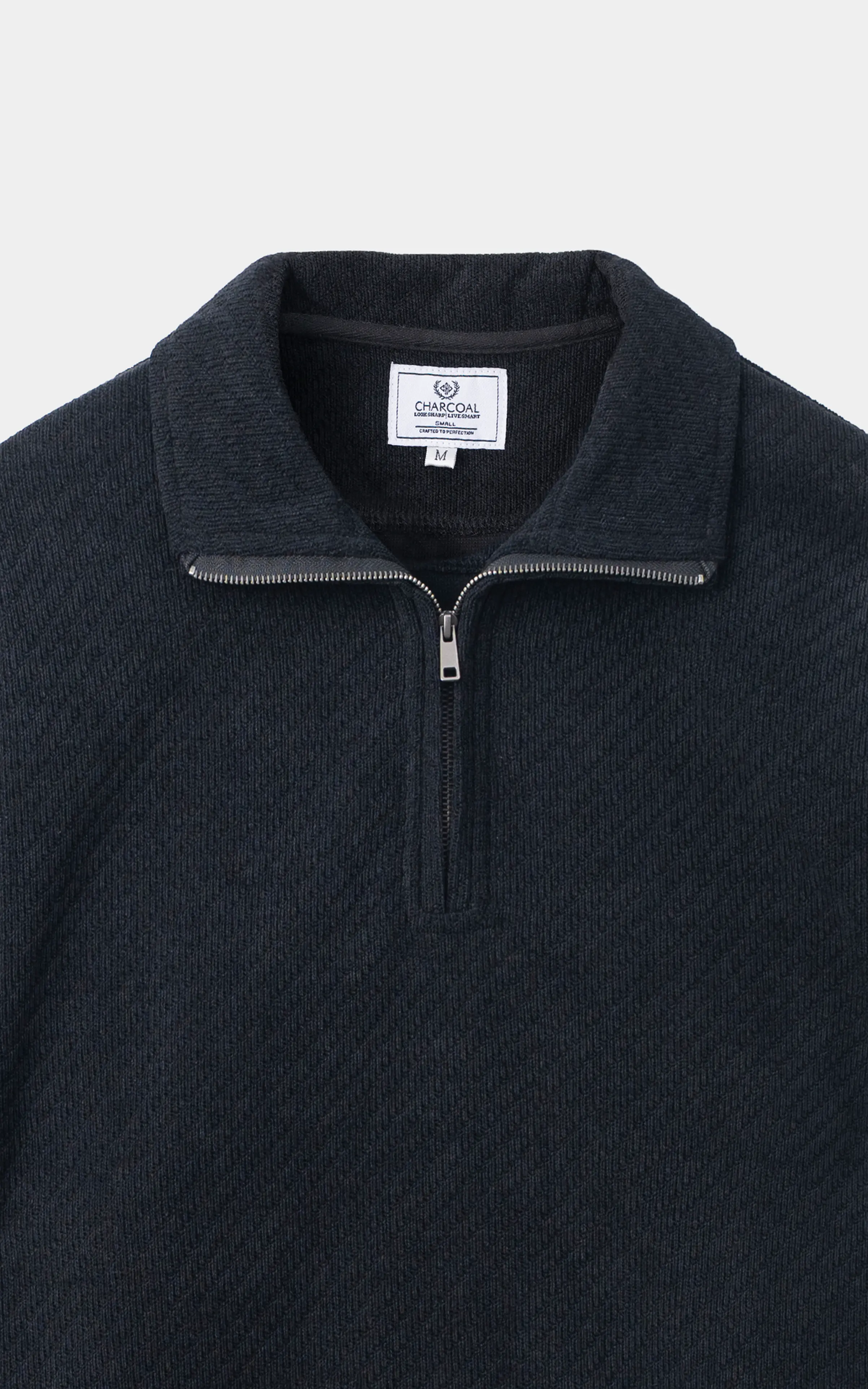 COTTON POLY BLENDED HALF ZIP SWEAT SHIRT BLACK - Image 2