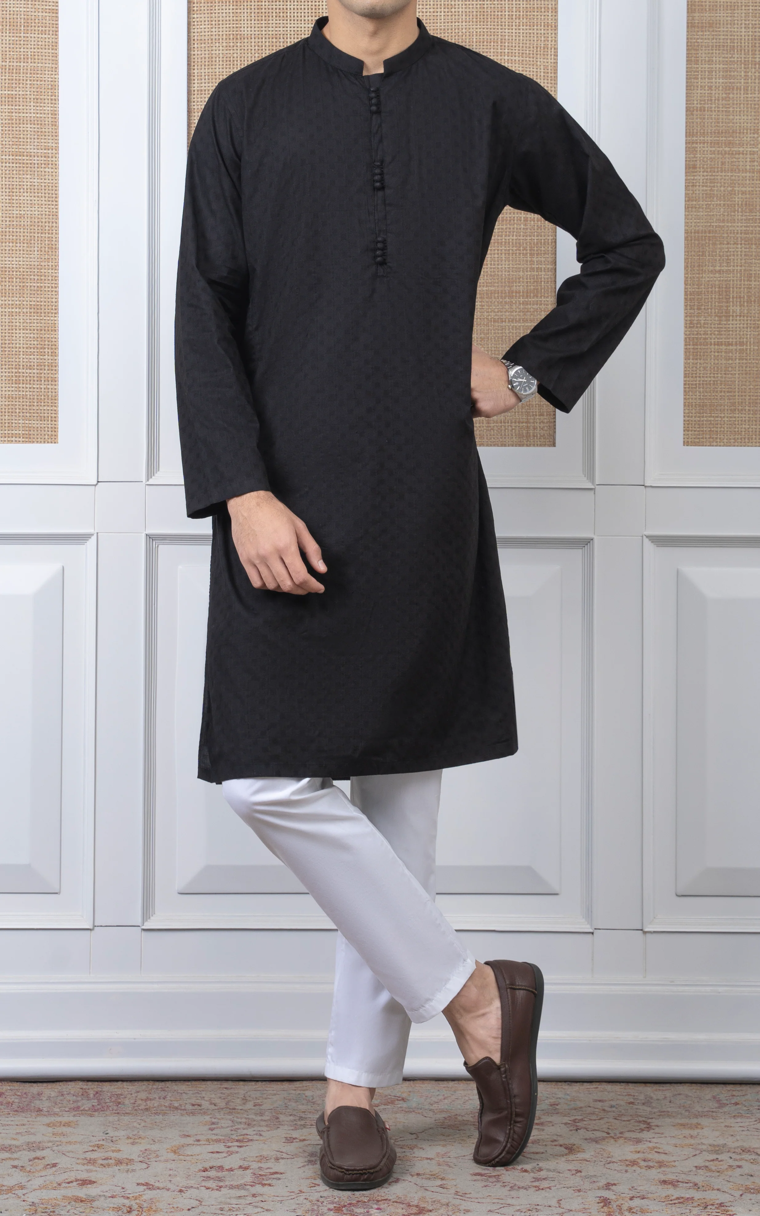 COTTON SELF DOBBY KURTA - PREMIUM COLLECTION BLACK