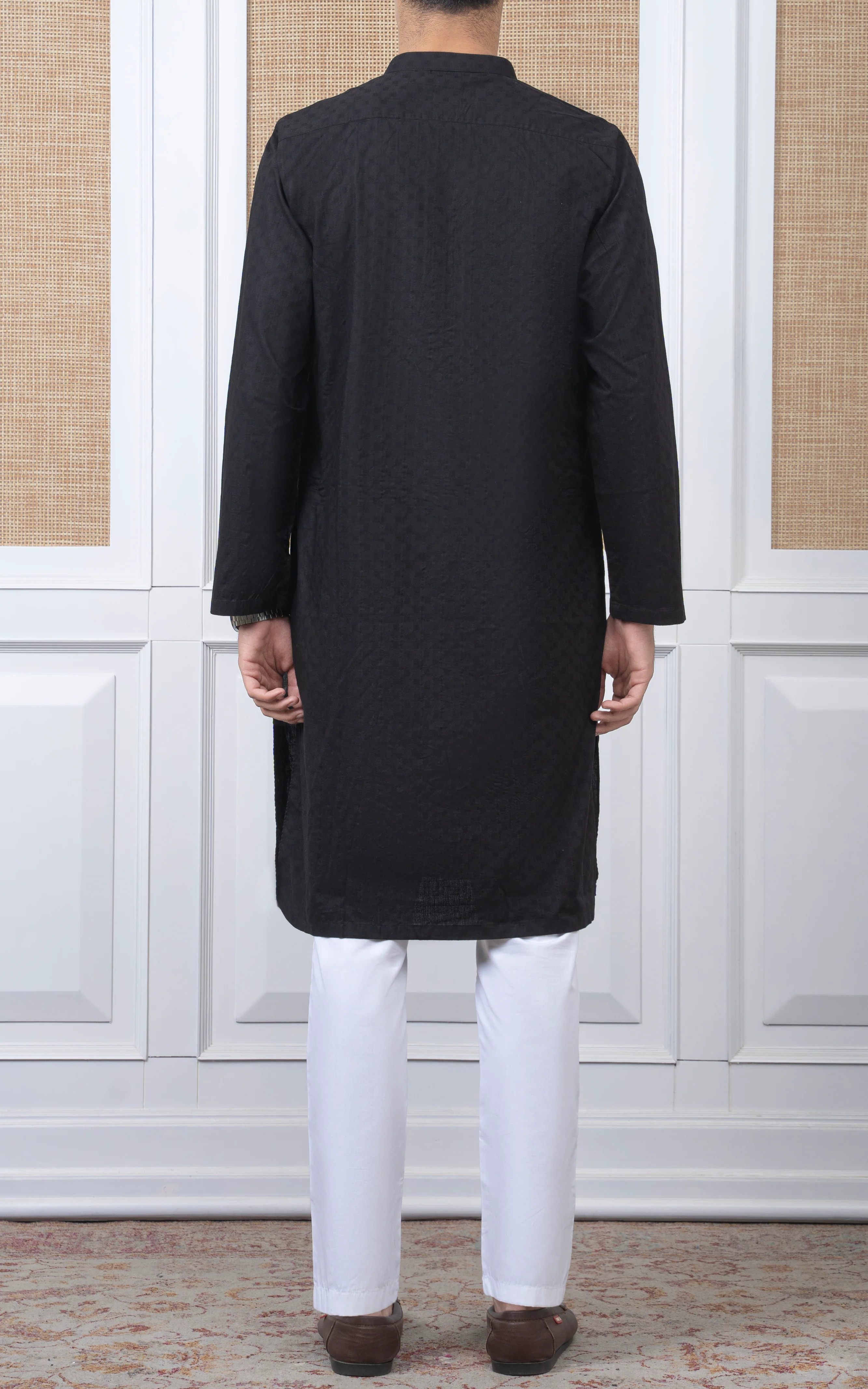COTTON SELF DOBBY KURTA - PREMIUM COLLECTION BLACK - Image 5