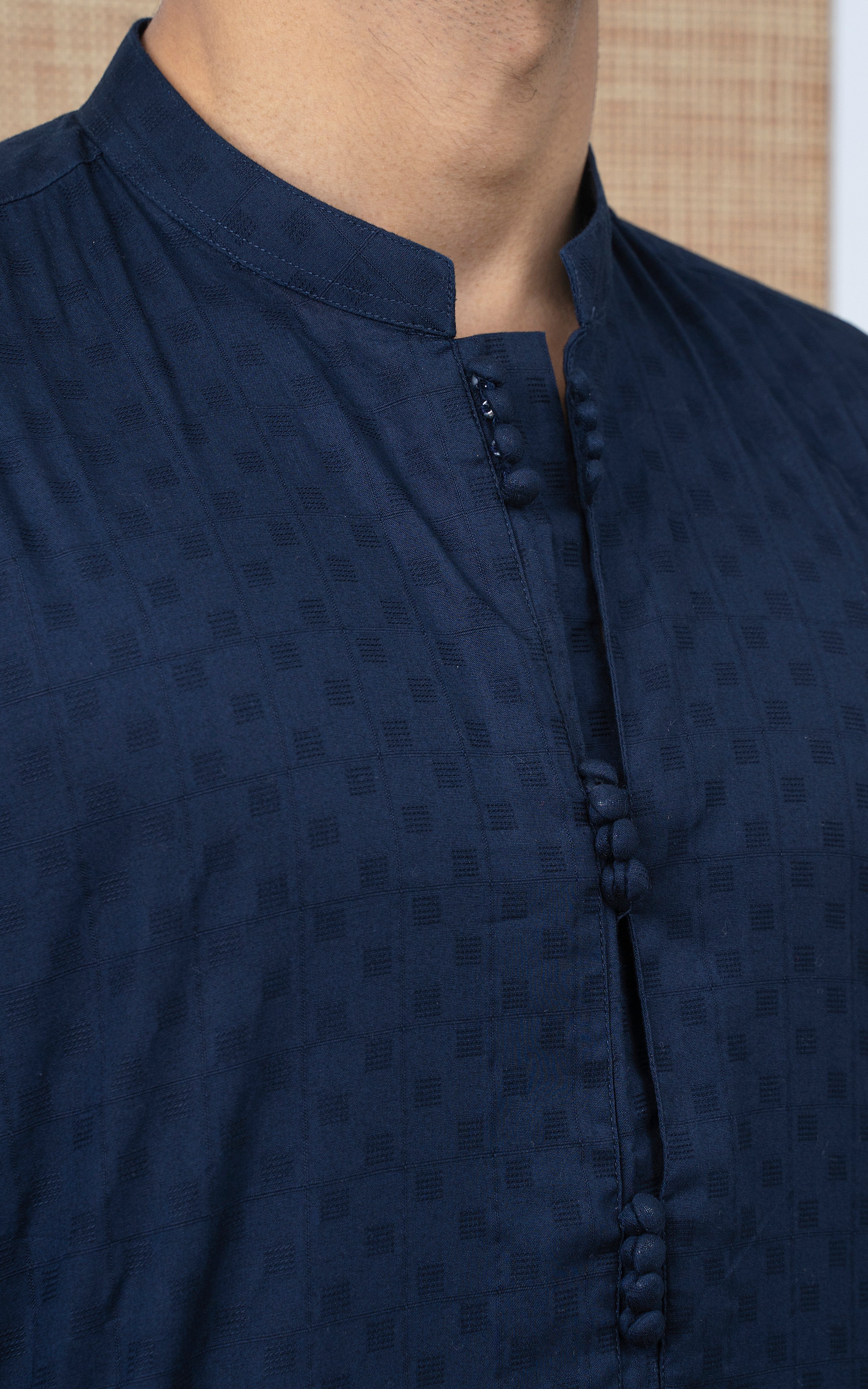 COTTON SELF DOBBY KURTA - PREMIUM COLLECTION NAVY - Image 2