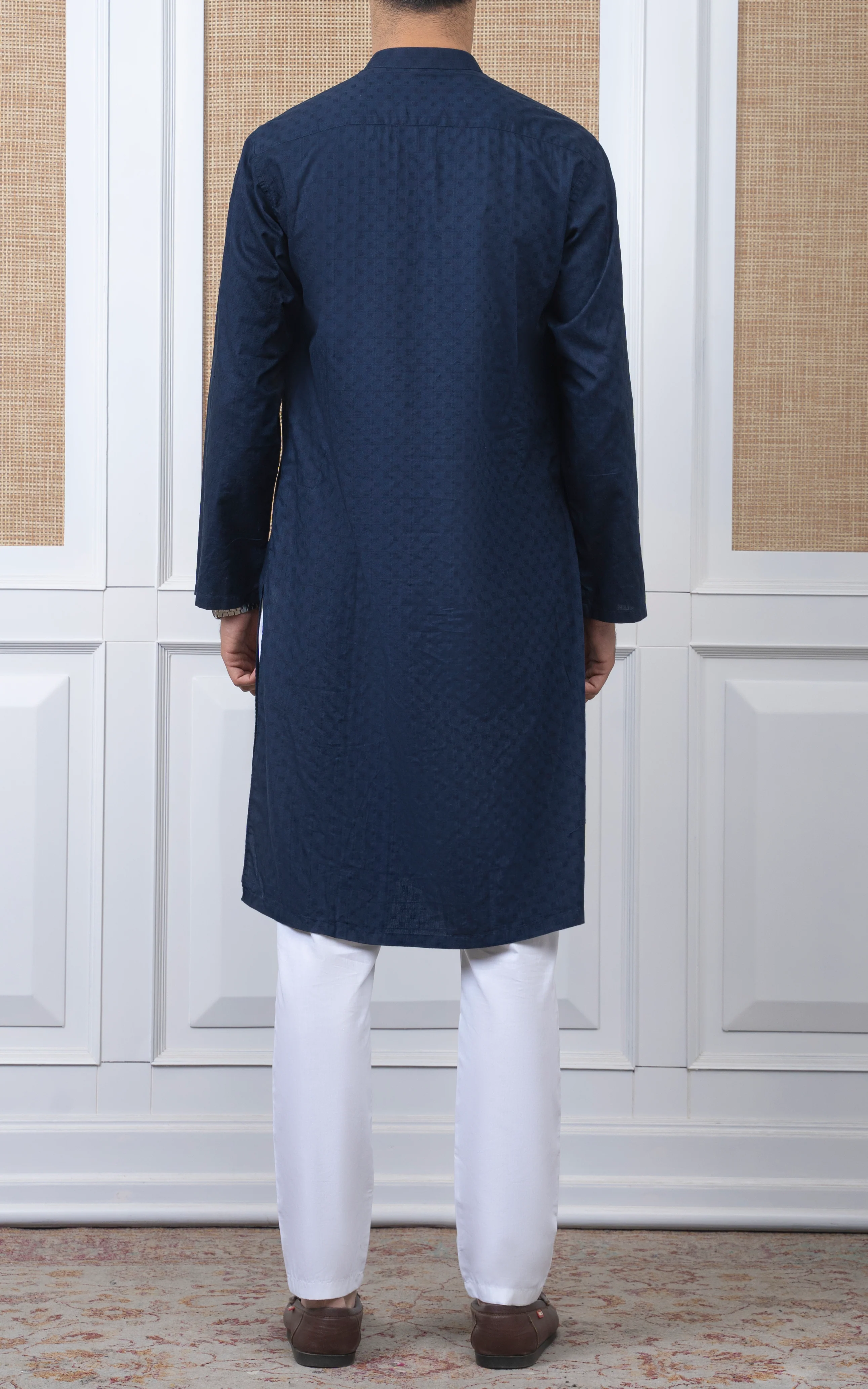 COTTON SELF DOBBY KURTA - PREMIUM COLLECTION NAVY - Image 5