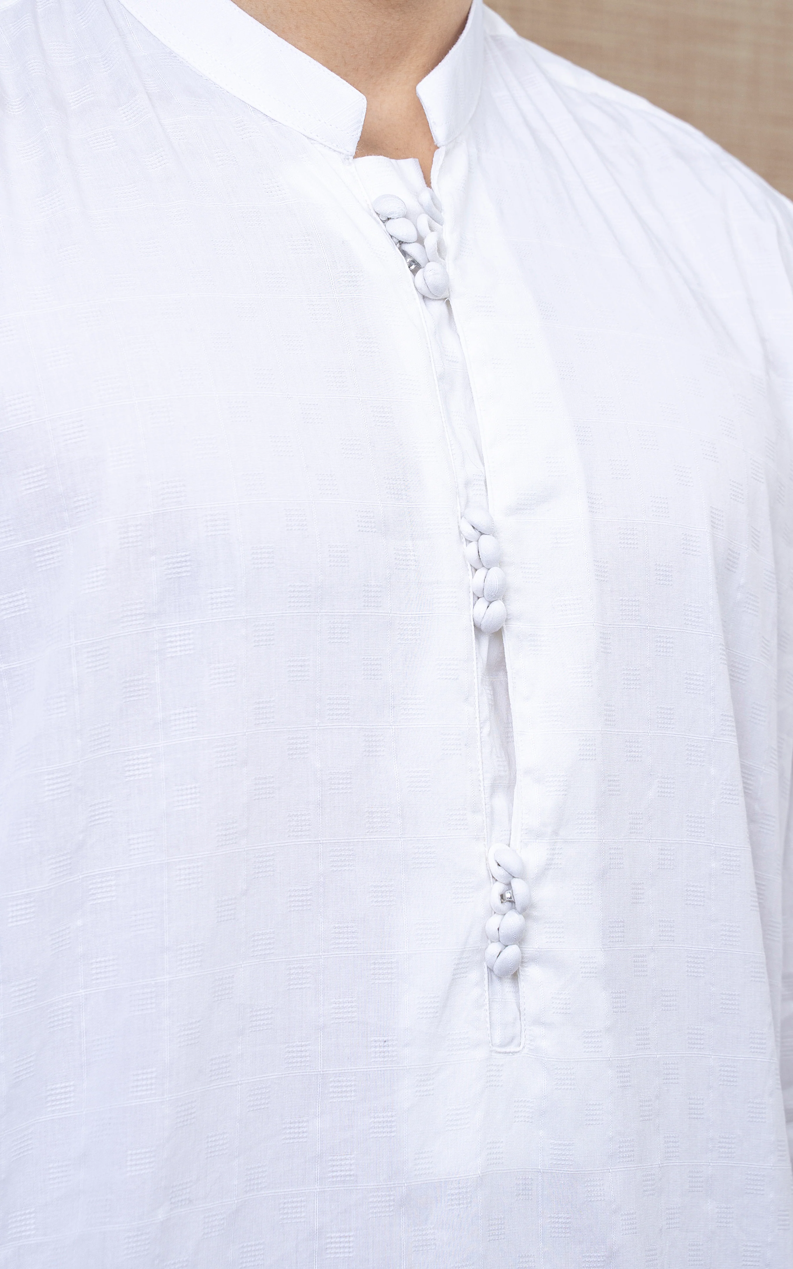 COTTON SELF DOBBY KURTA - PREMIUM COLLECTION WHITE - Image 2