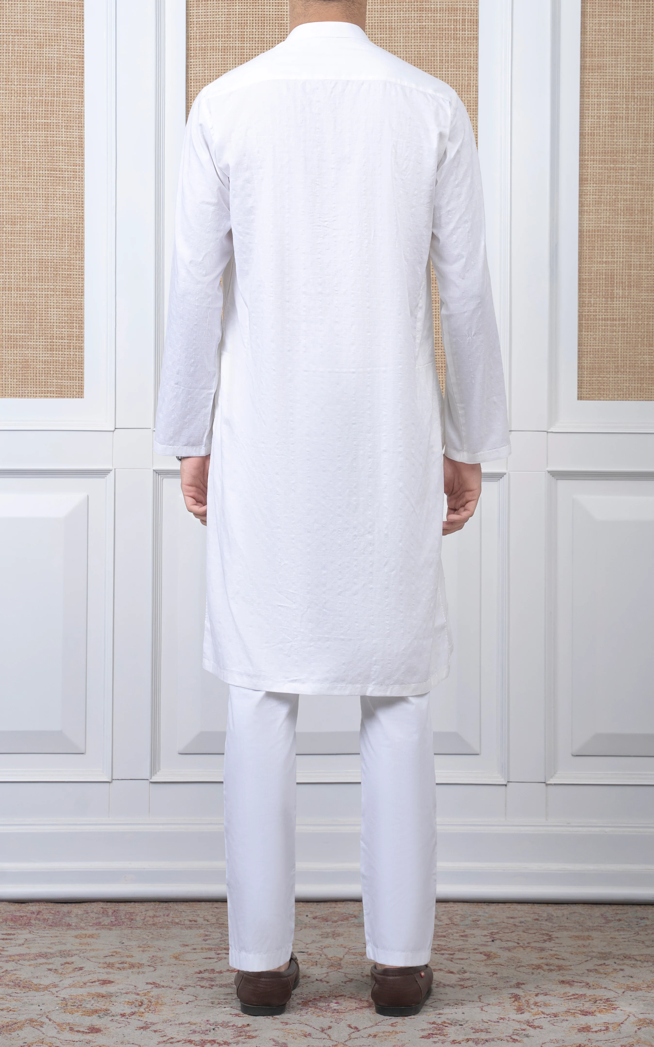 COTTON SELF DOBBY KURTA - PREMIUM COLLECTION WHITE - Image 4