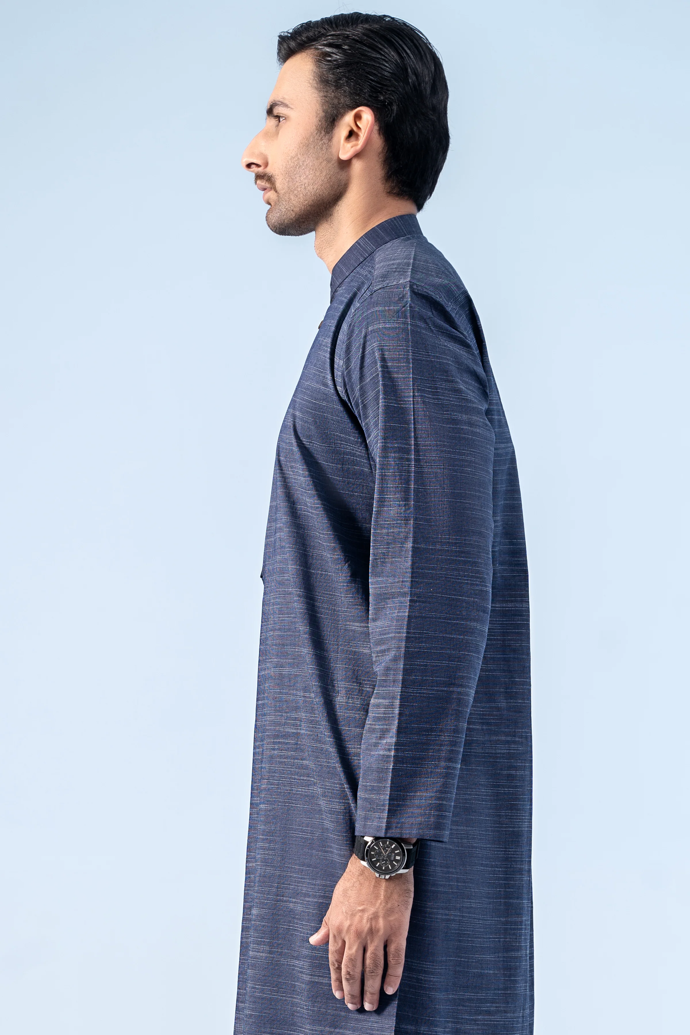 COTTON SLUB KURTA BLUE - Image 4