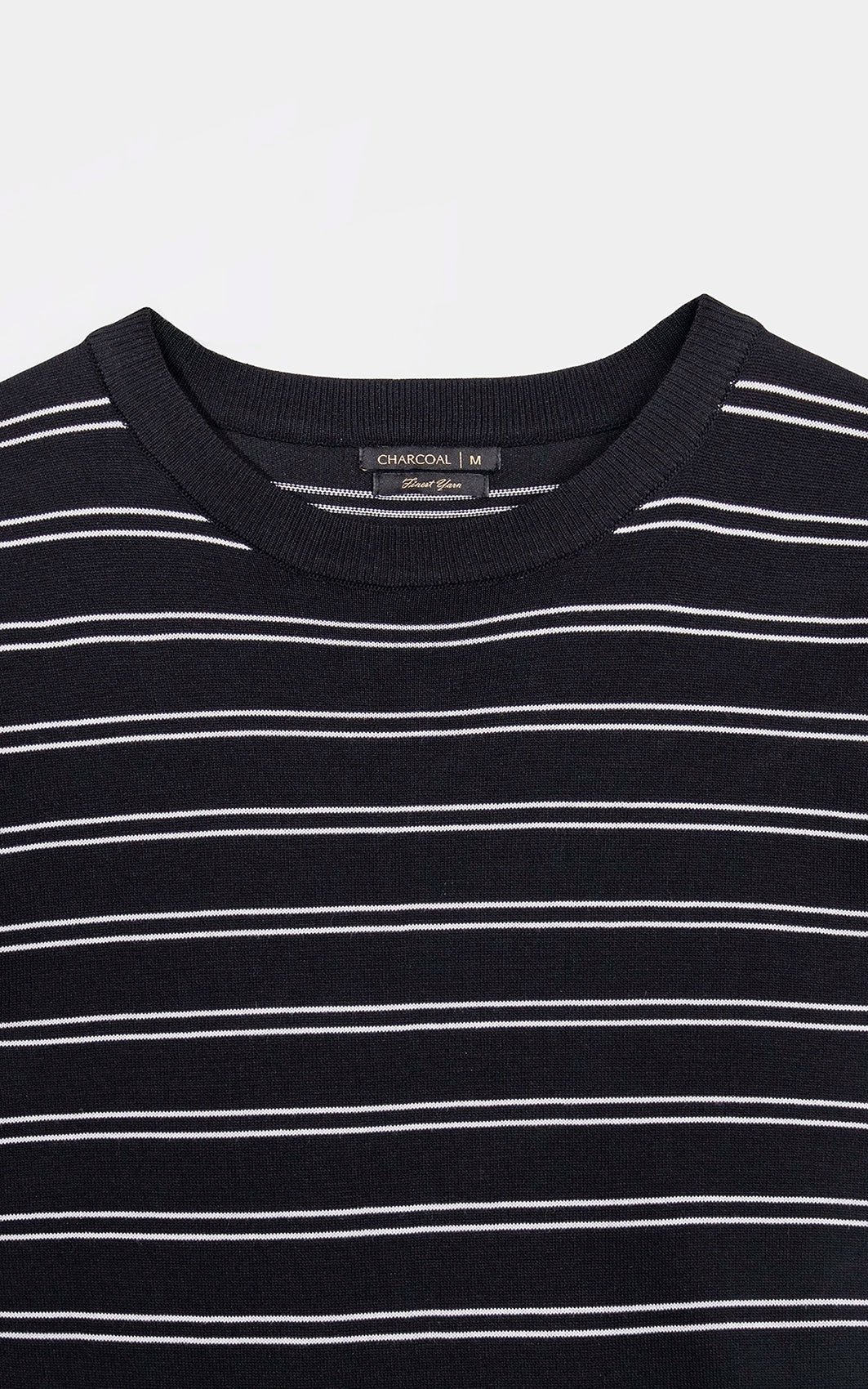CREW NECK SWEATER KNIT HORIZONTAL STRIPED T-SHIRT BLACK - Image 5