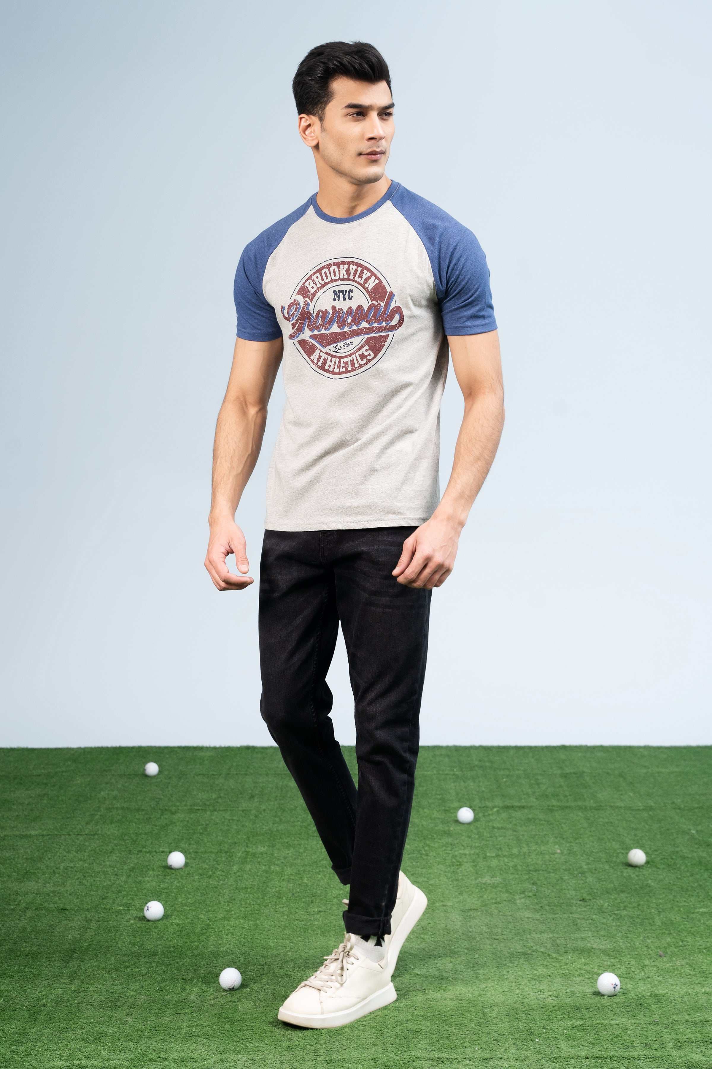 RAGLAN SLEEVES T-SHIRT BLUE GREY