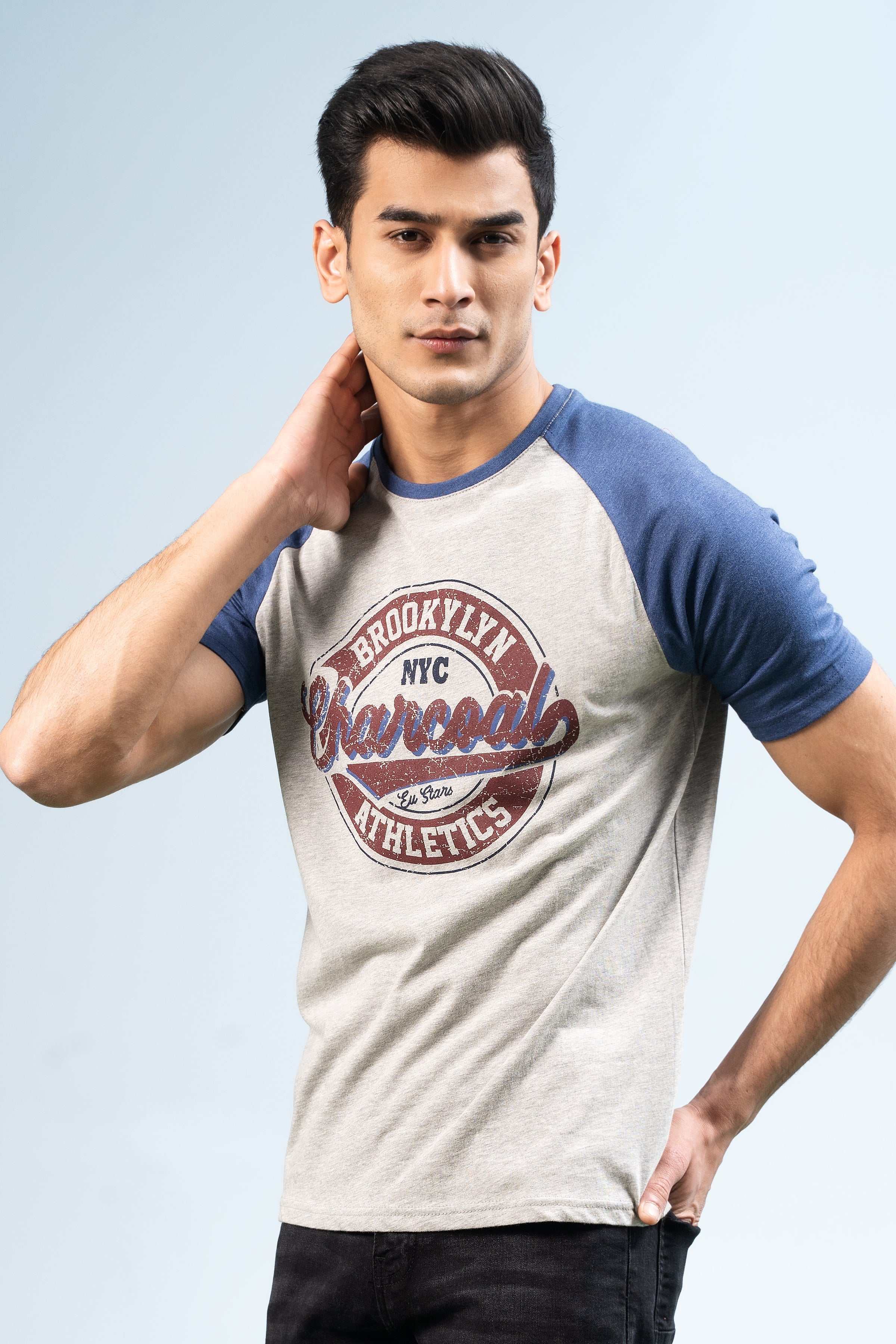 RAGLAN SLEEVES T-SHIRT BLUE GREY - Image 2