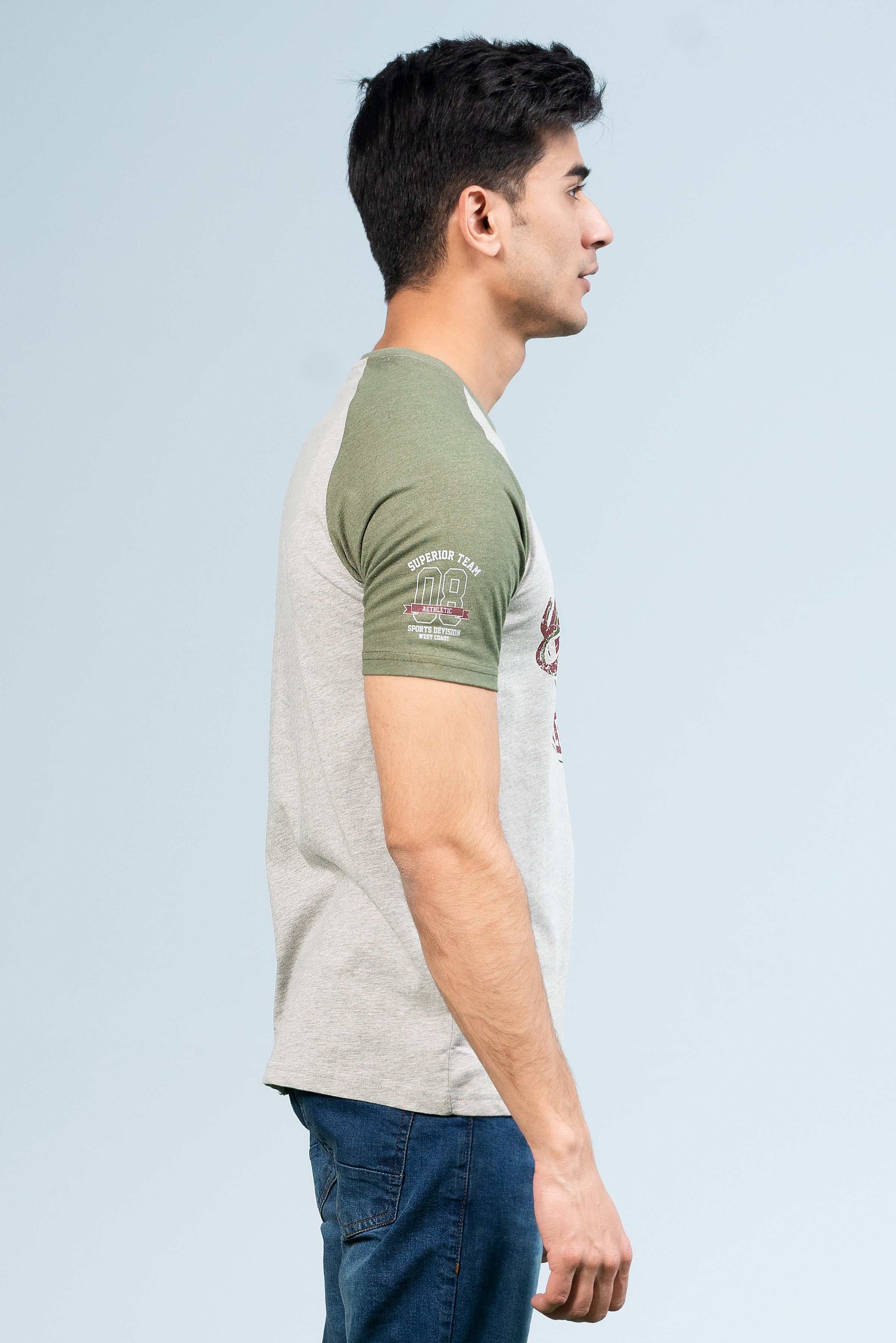 RAGLAN SLEEVES T-SHIRT GREEN GREY - Image 3
