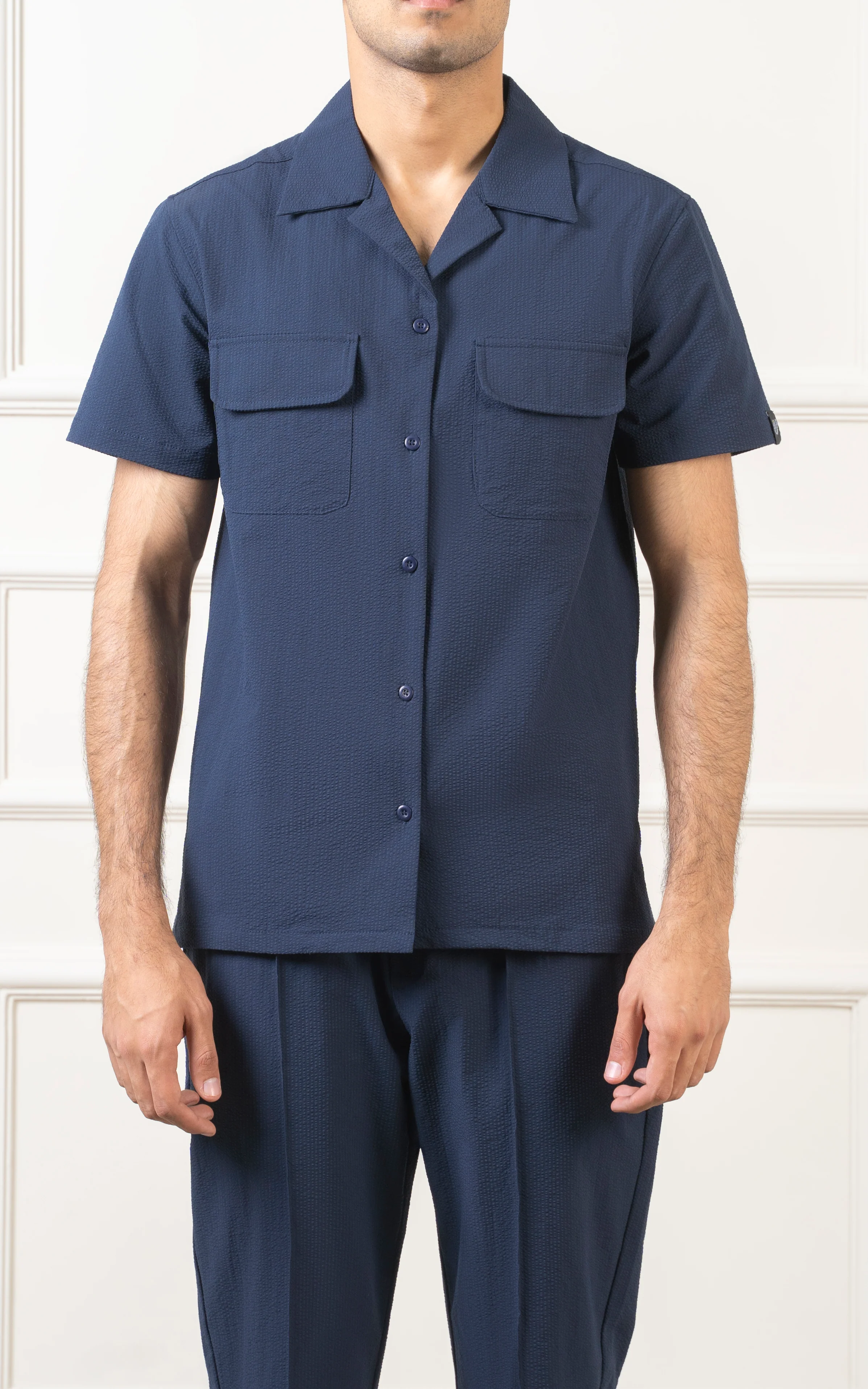 CUBAN COLLAR SHIRT NAVY - Image 2