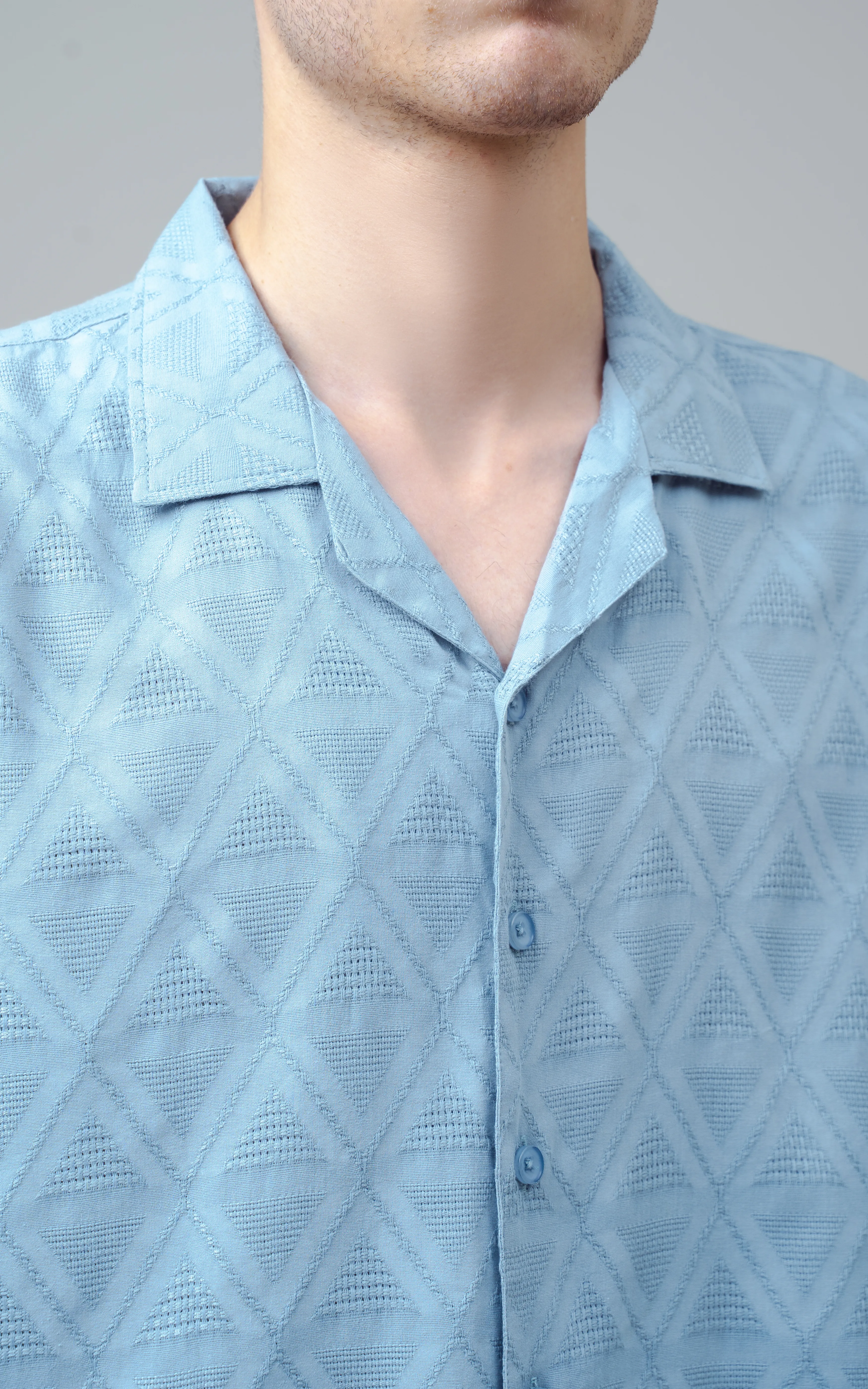 CUBAN COLLAR SHORT SLEEVES SHIRT AQUA BLUE - Image 2