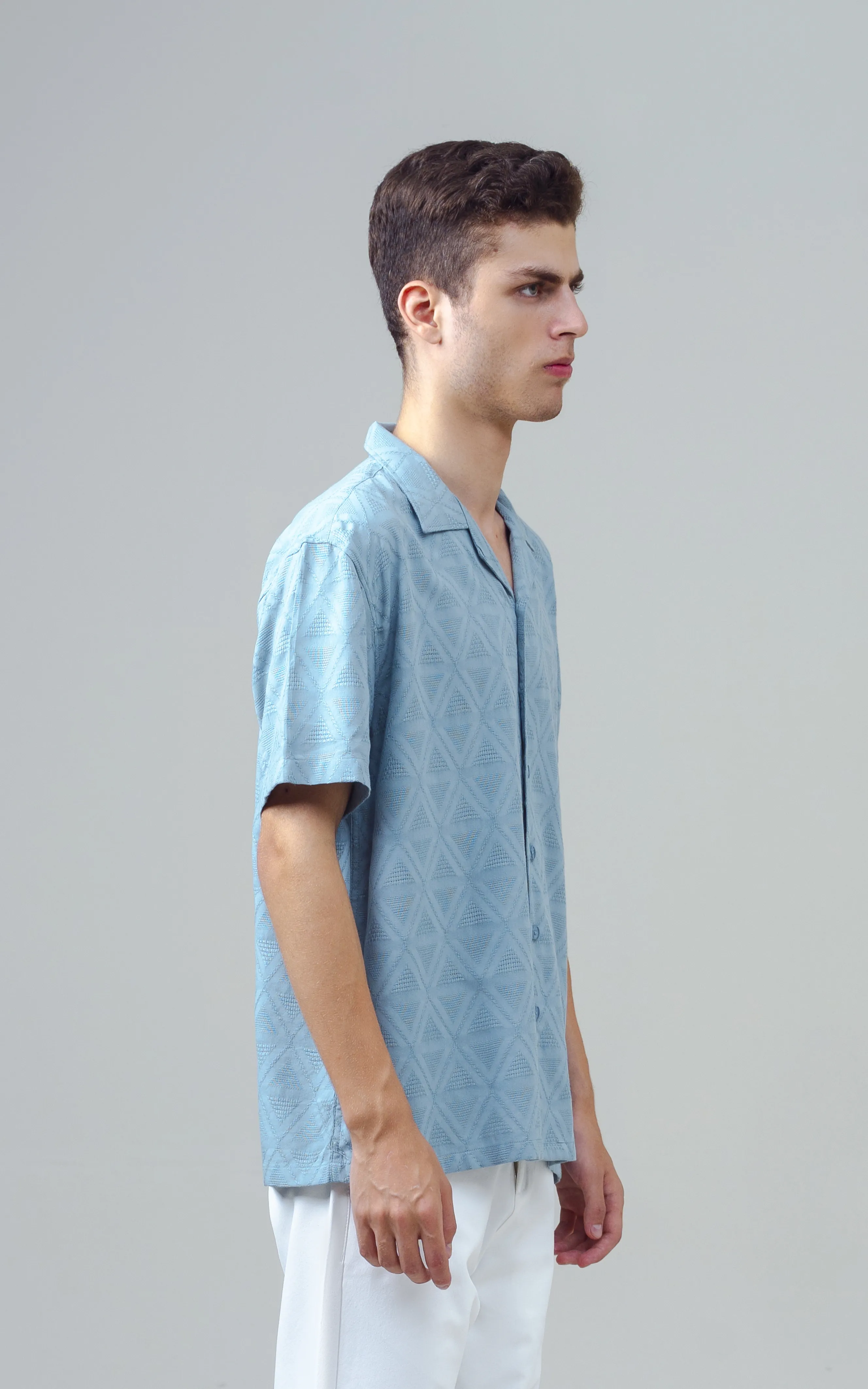 CUBAN COLLAR SHORT SLEEVES SHIRT AQUA BLUE - Image 4