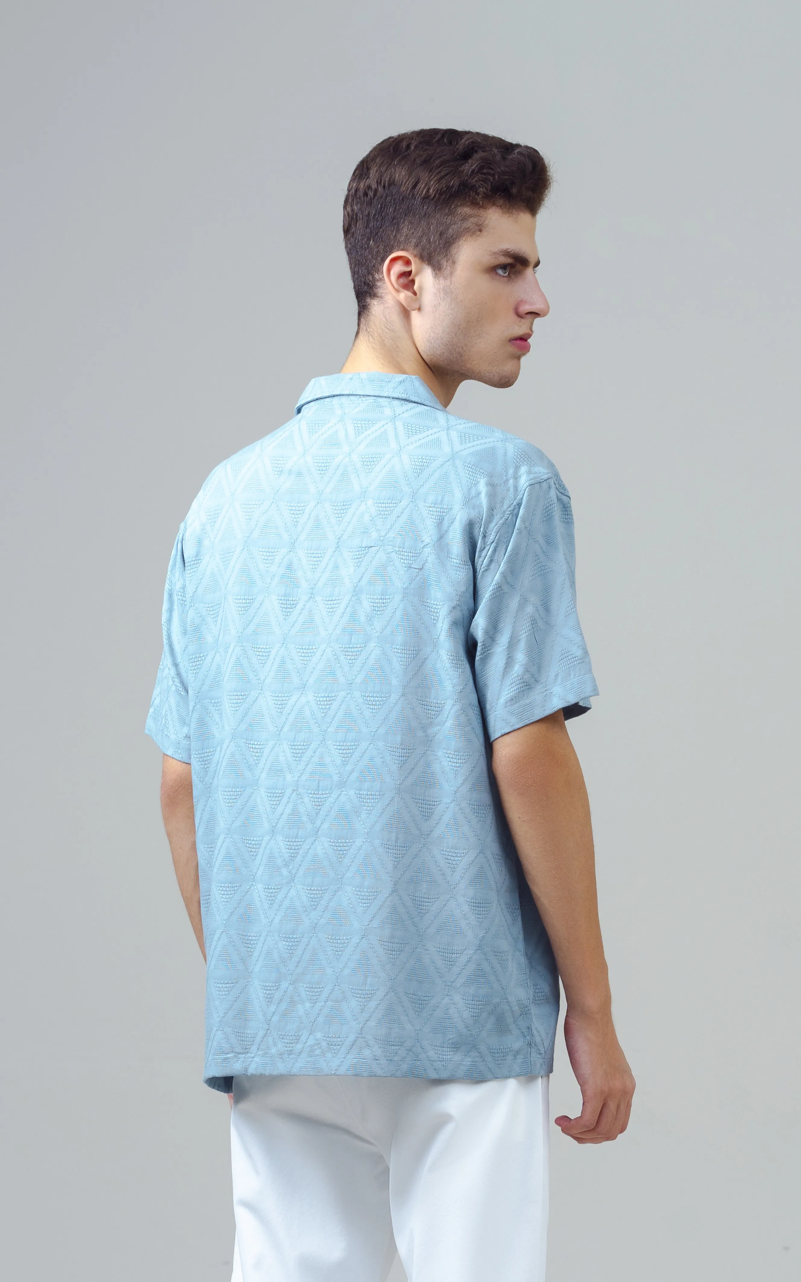 CUBAN COLLAR SHORT SLEEVES SHIRT AQUA BLUE - Image 5