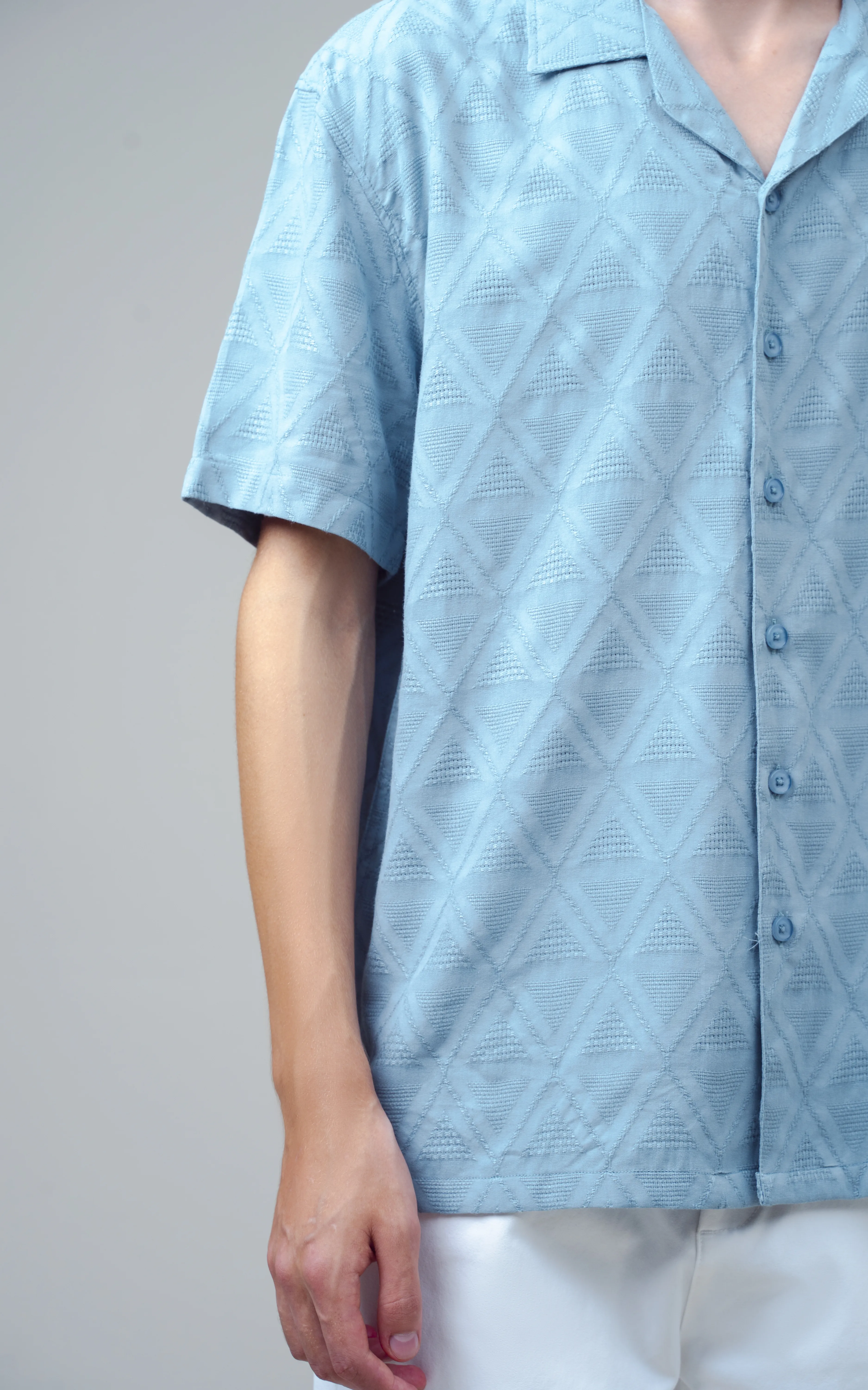 CUBAN COLLAR SHORT SLEEVES SHIRT AQUA BLUE - Image 6