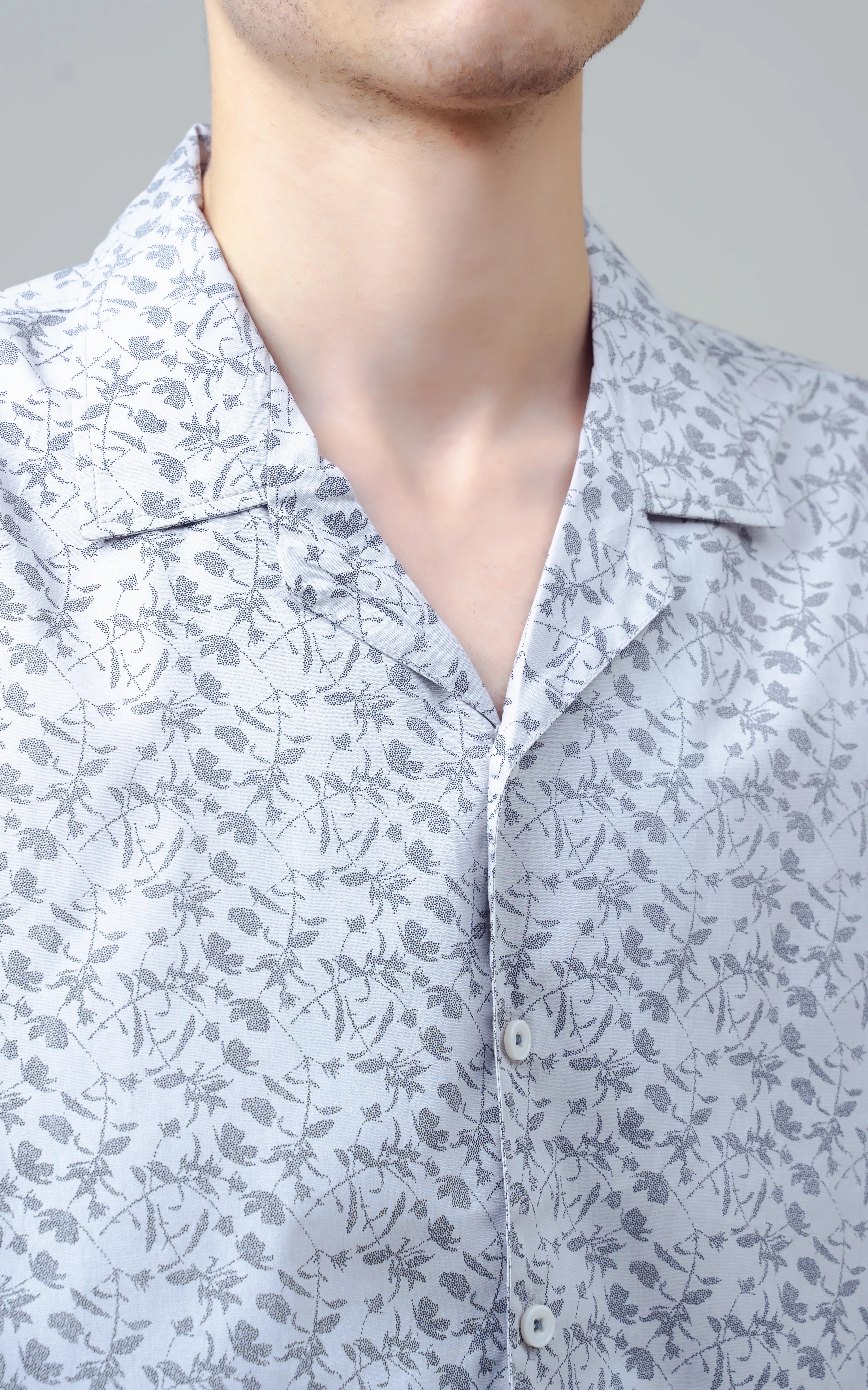 CUBAN COLLAR SHORT SLEEVES SHIRT GREY PRINTED - Image 2