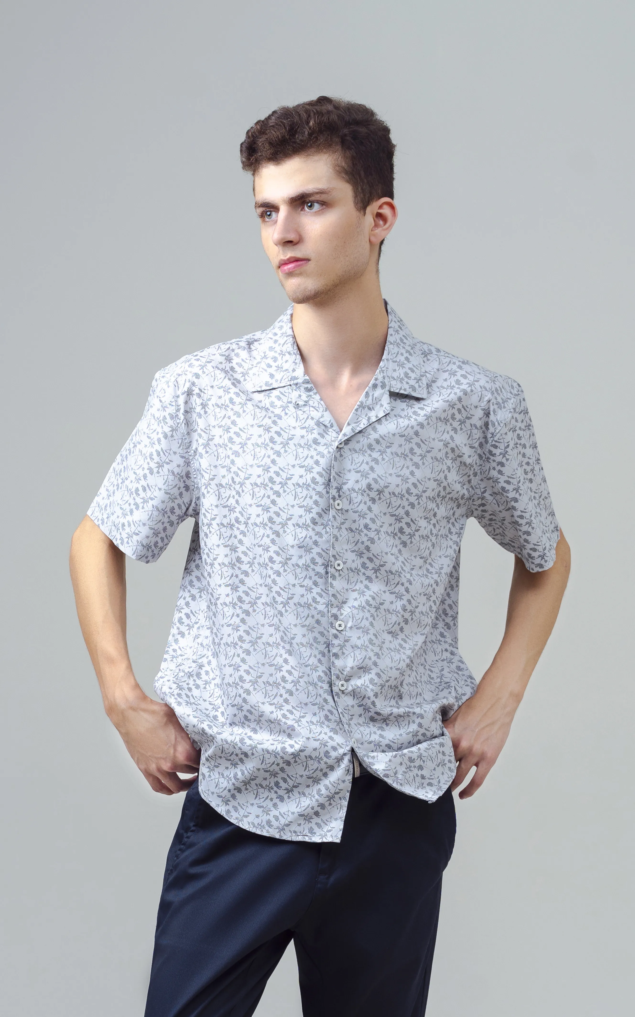 CUBAN COLLAR SHORT SLEEVES SHIRT GREY PRINTED - Image 3
