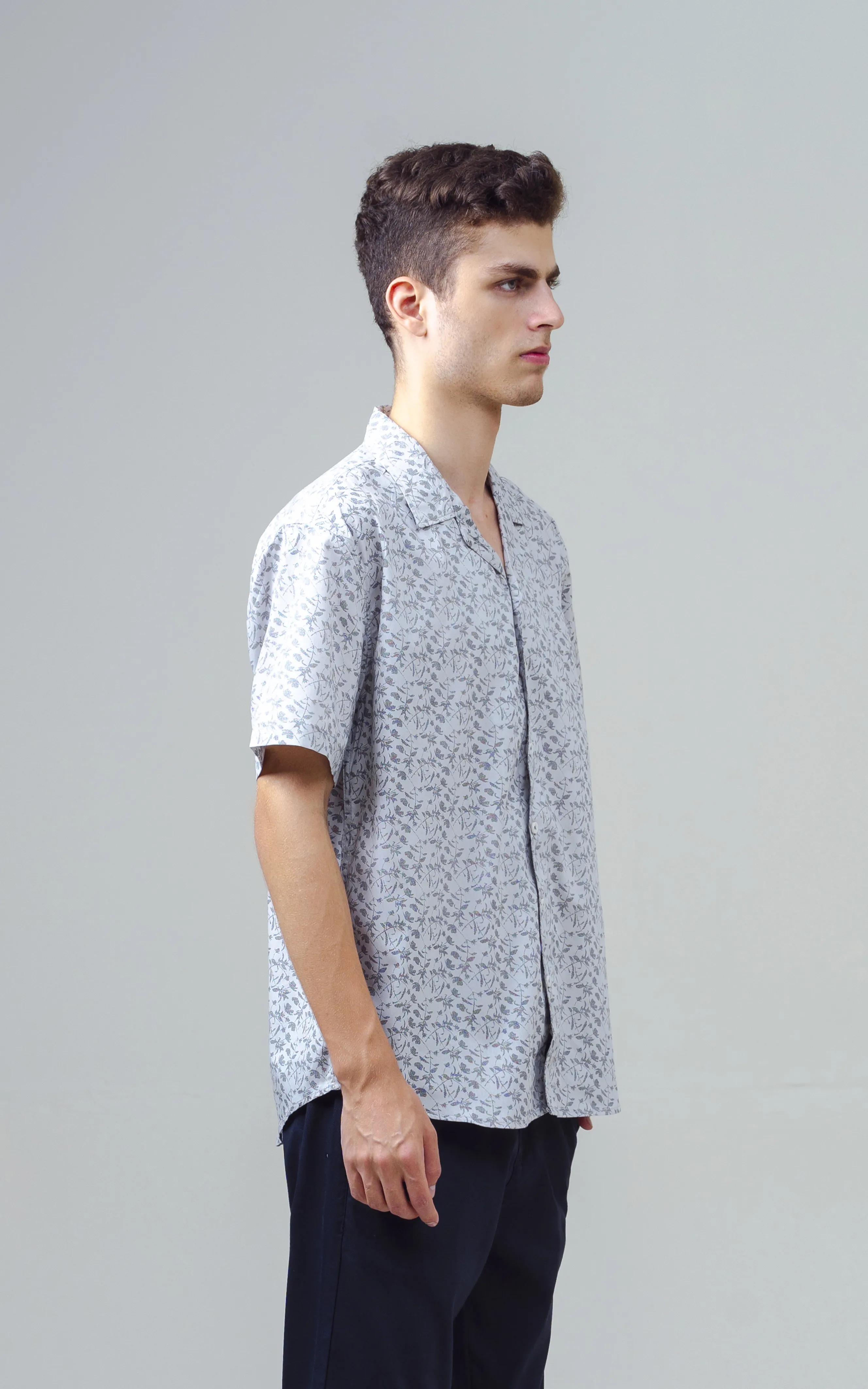 CUBAN COLLAR SHORT SLEEVES SHIRT GREY PRINTED - Image 5