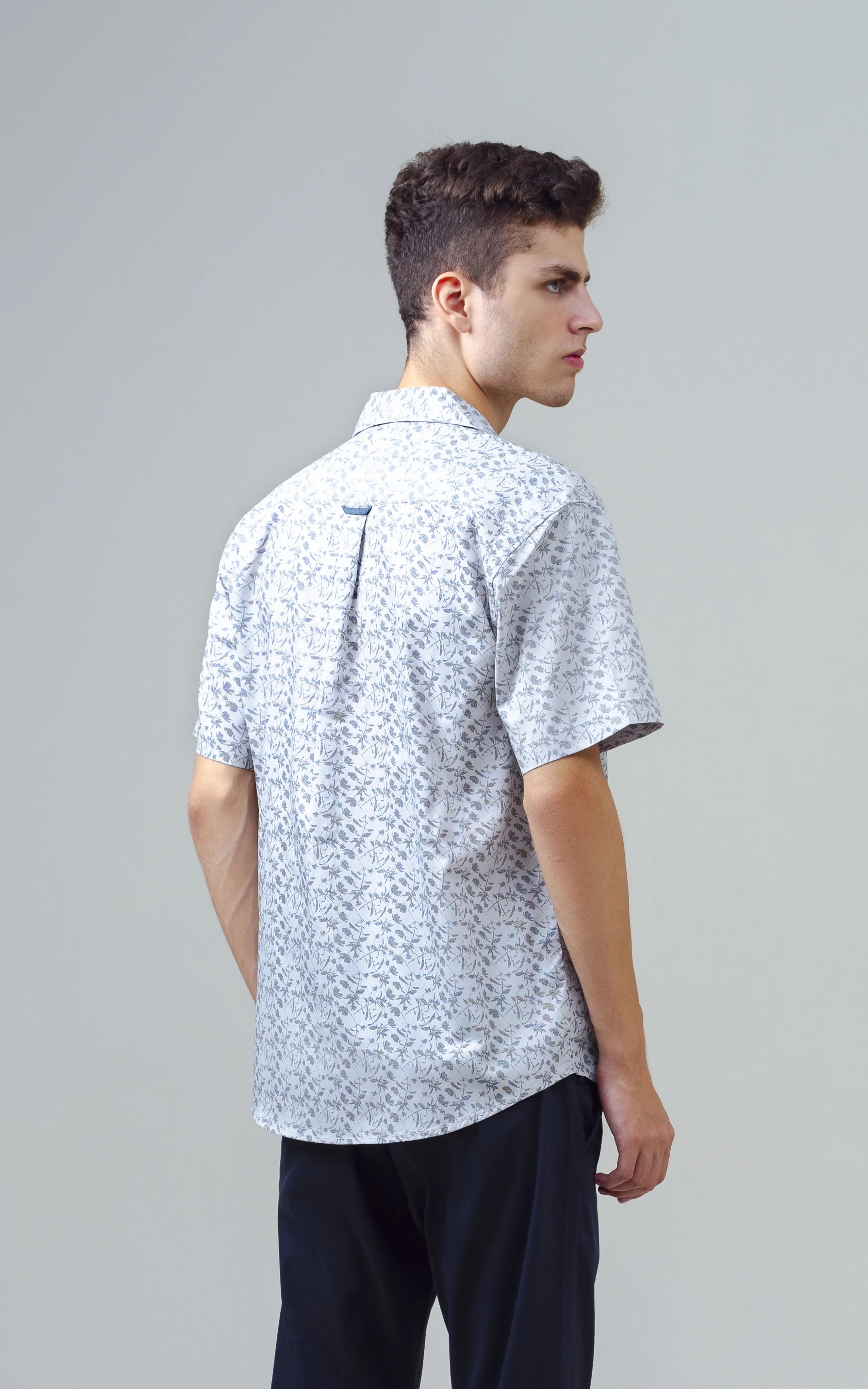 CUBAN COLLAR SHORT SLEEVES SHIRT GREY PRINTED - Image 6