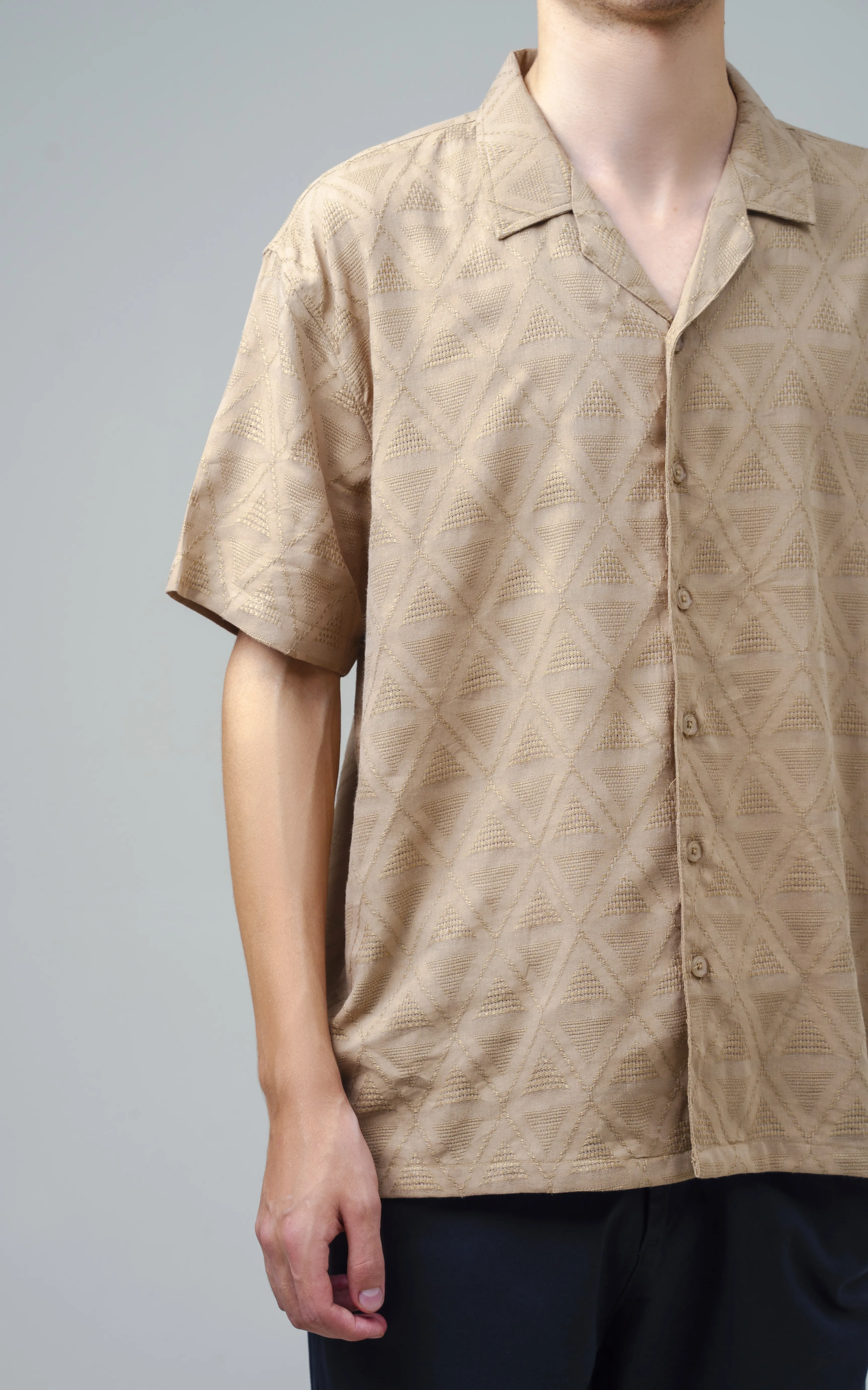 CUBAN COLLAR SHORT SLEEVES SHIRT KHAKI - Image 6