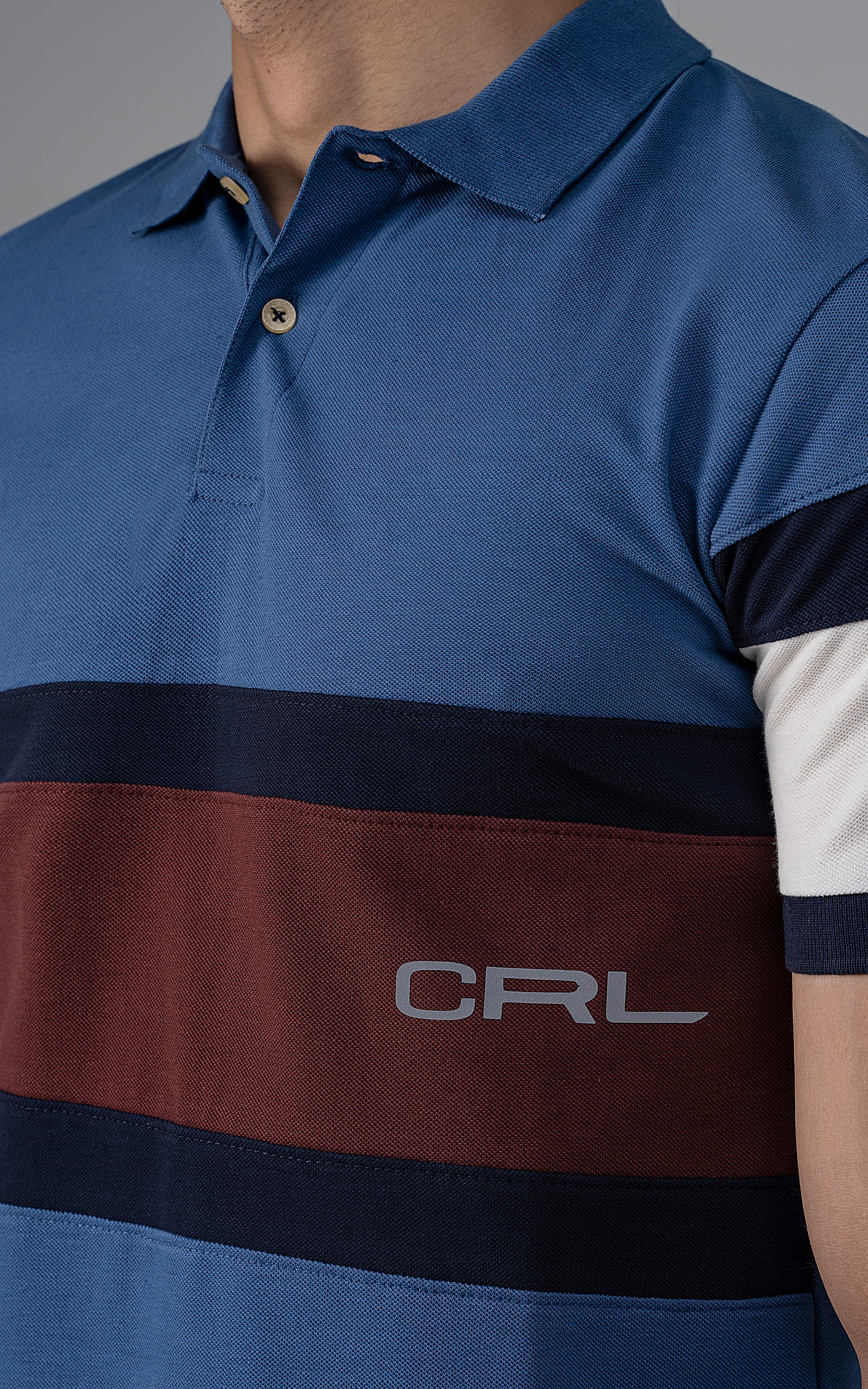 CUT AND SEW FASHION POLO SKY BLUE - Image 4