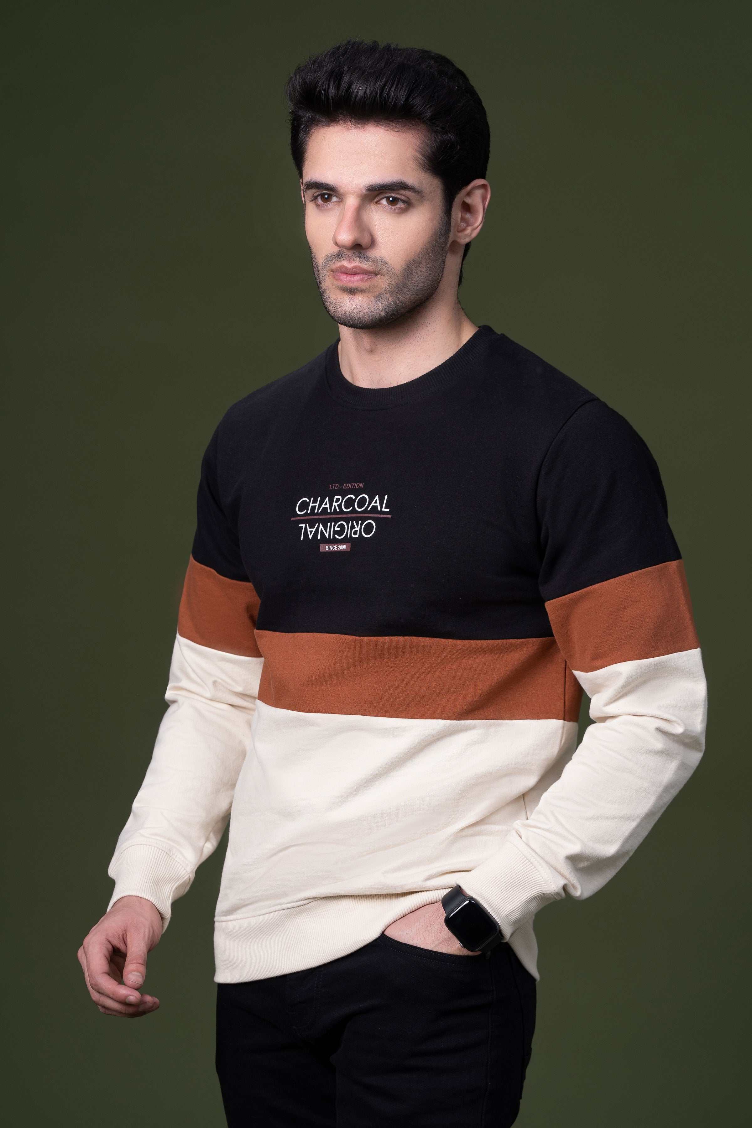 CUT AND SEW SWEAT SHIRT BLACK RUST - Image 2