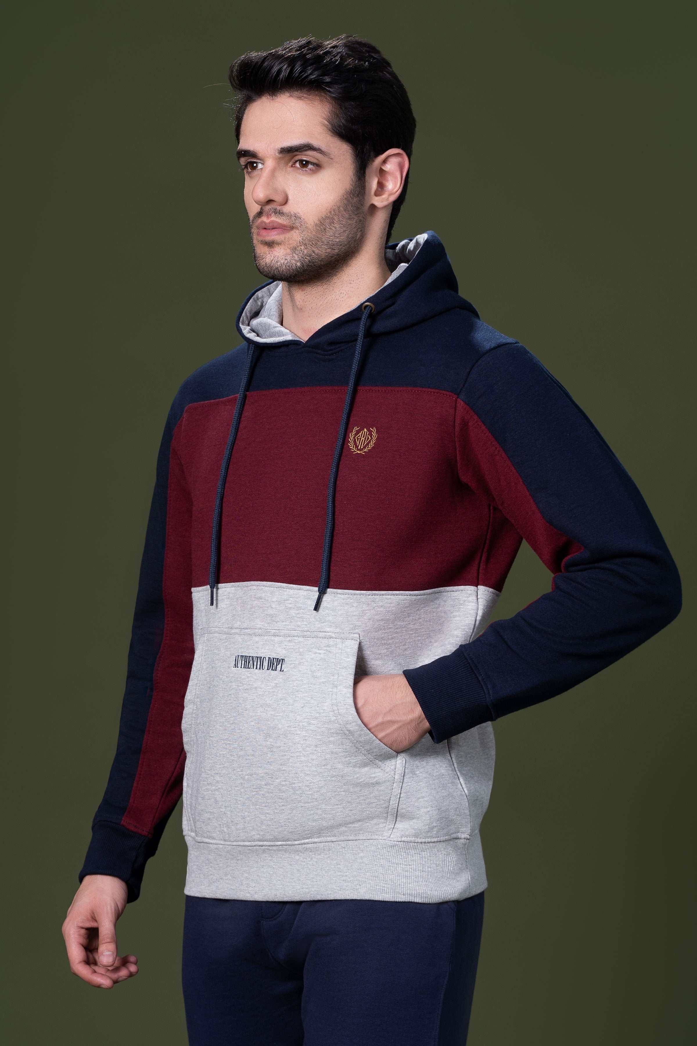 CUT & SEW KANGAROO HOODIES MAHROON NAVY - Image 2