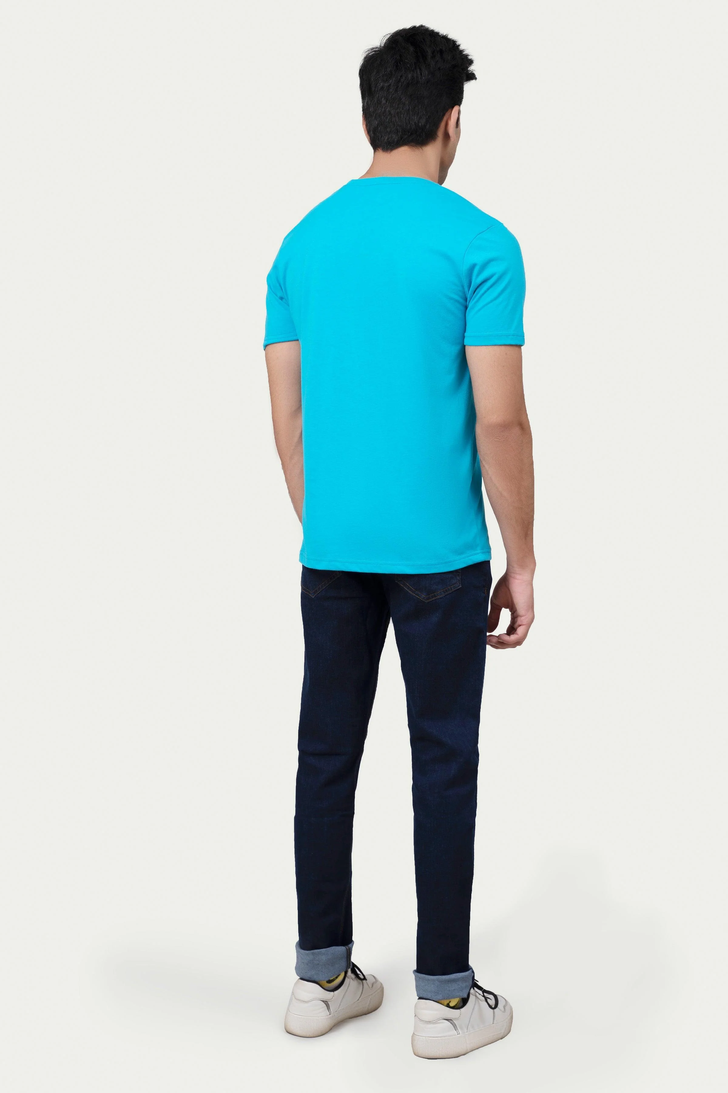 CUT & SEW PANEL T-SHIRT BLUE - Image 4