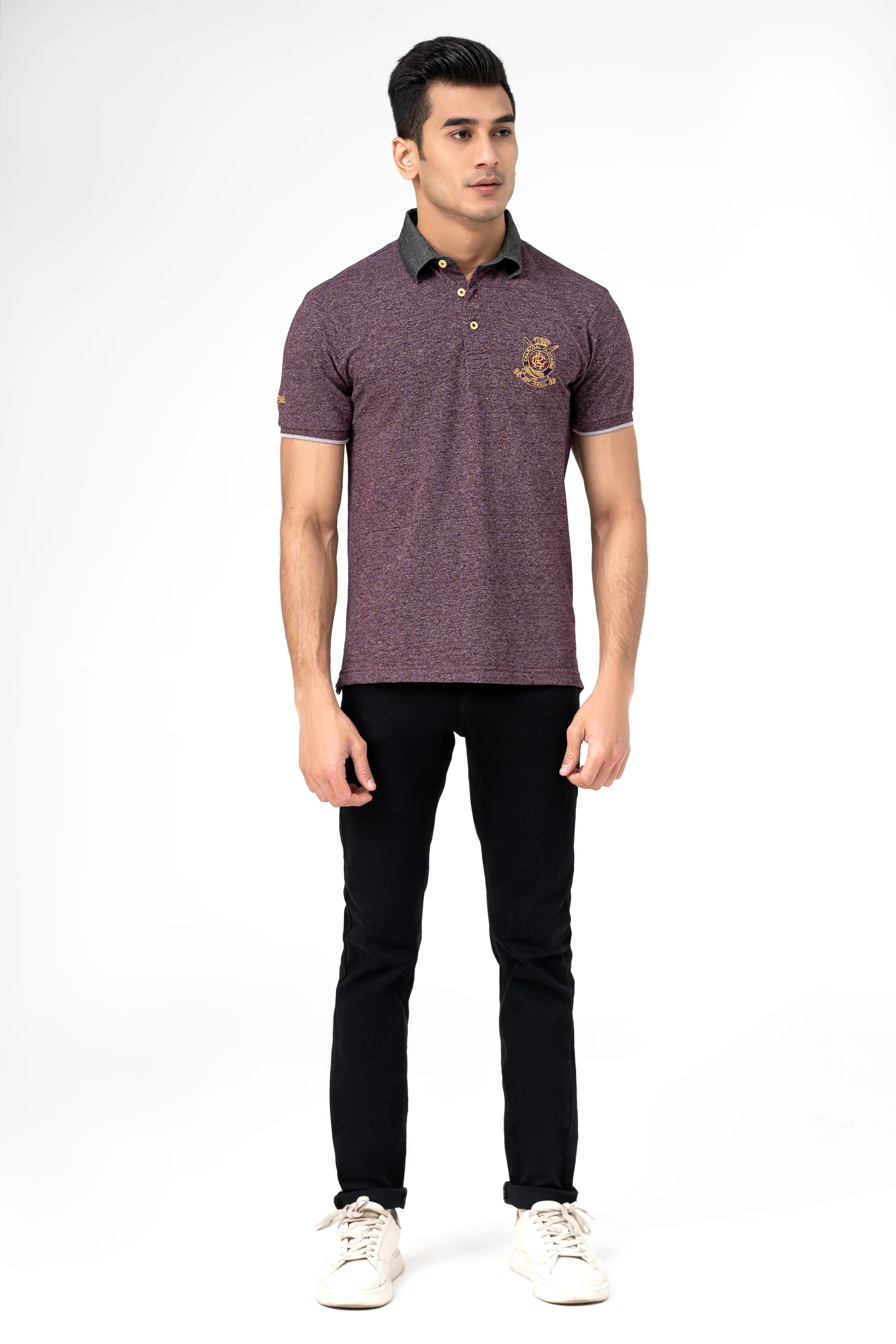 DENIM COLLAR POLO MAROON - Image 4