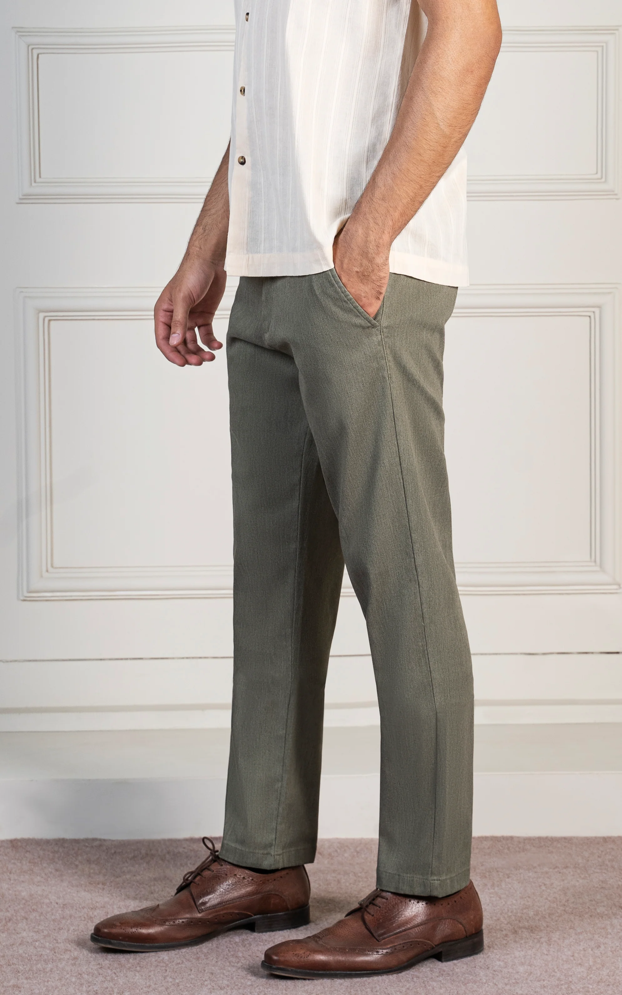 DOBBY SMART FIT PANT OLIVE