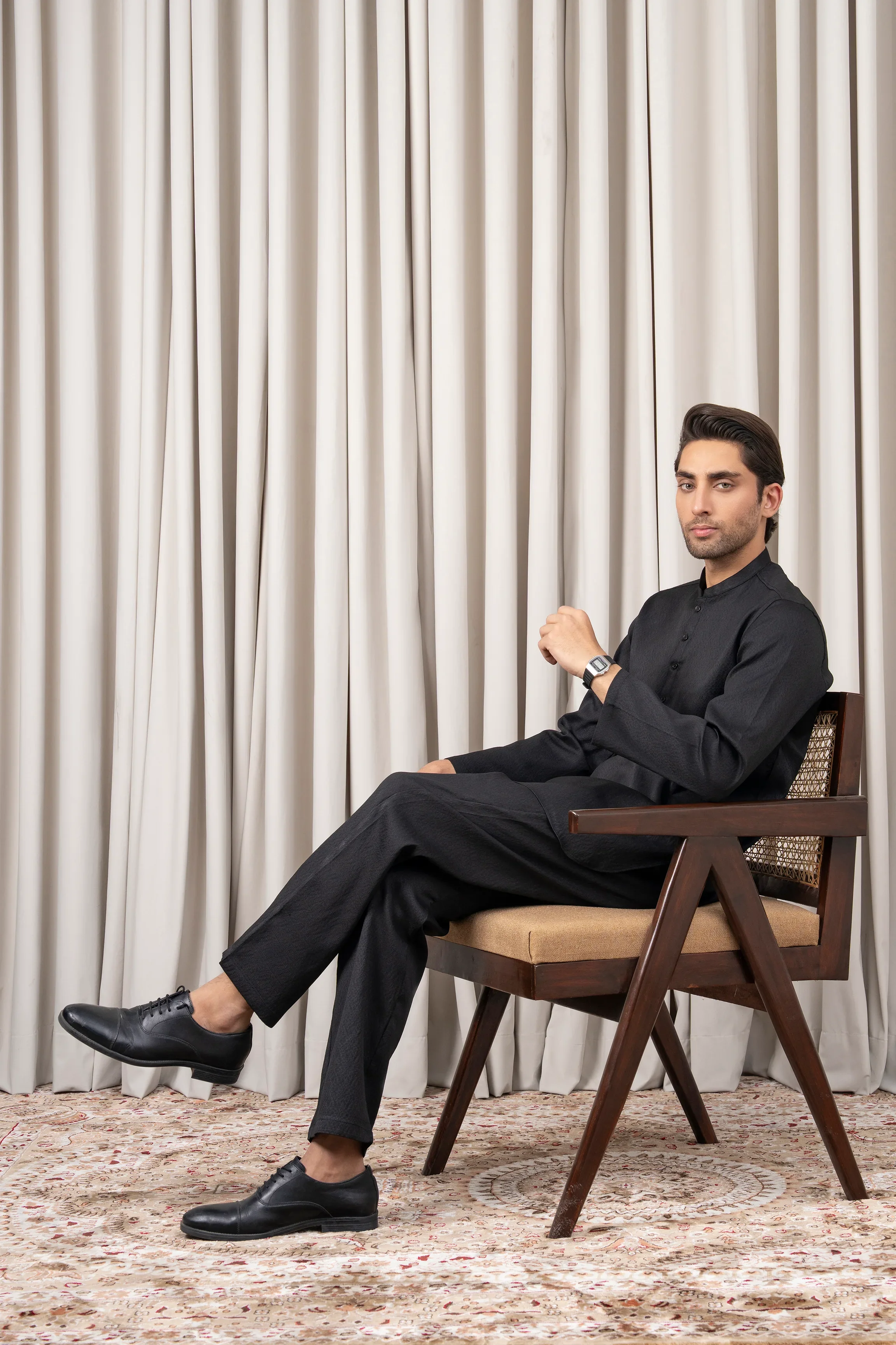 DOBBY TEXTURED KURTA PAJAMA - SIGNATURE COLLECTION BLACK - Image 5