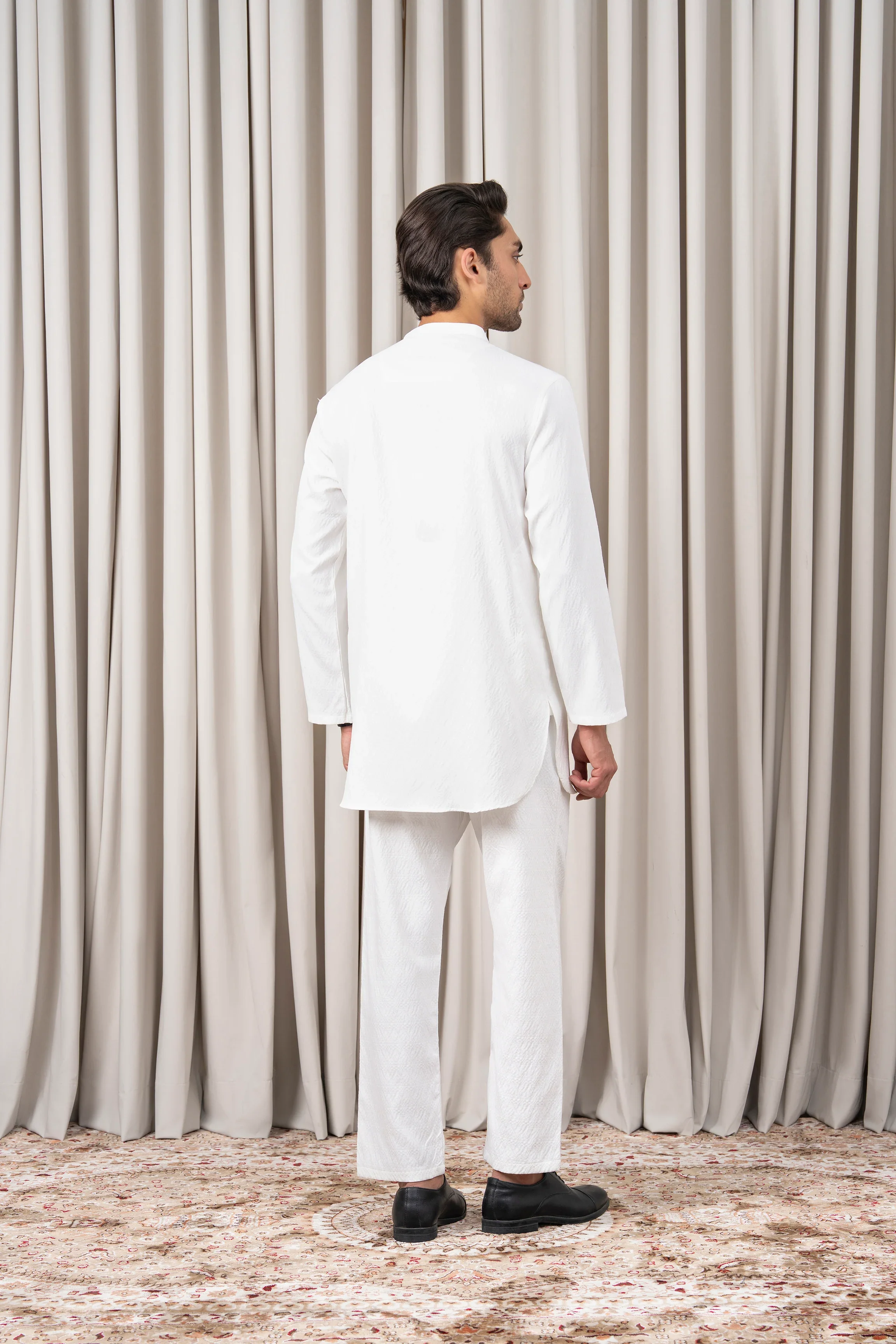 DOBBY TEXTURED KURTA PAJAMA - SIGNATURE COLLECTION WHITE - Image 5