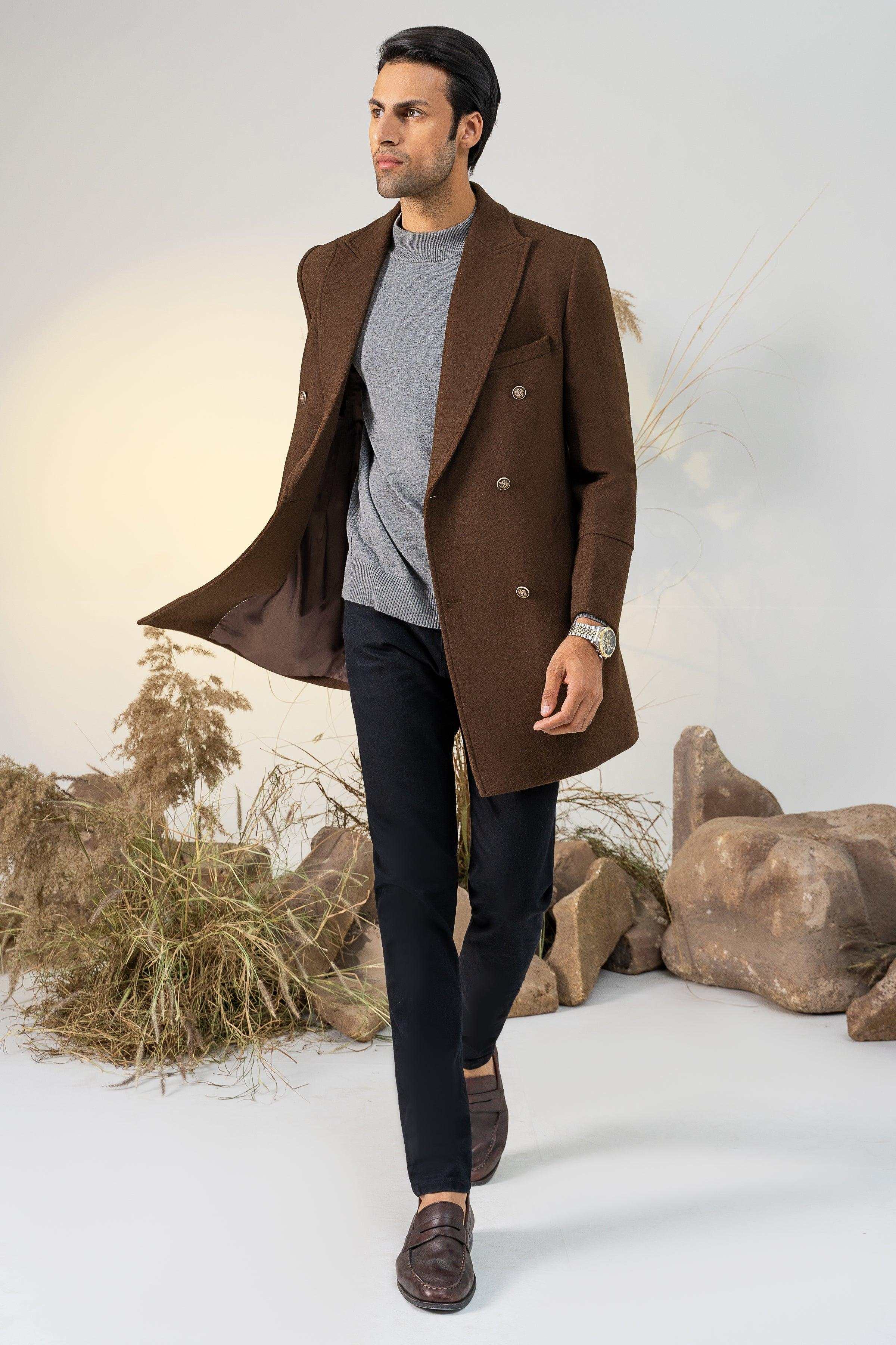 DOUBLE BREASTED LONG COAT DARK BROWN - Image 4
