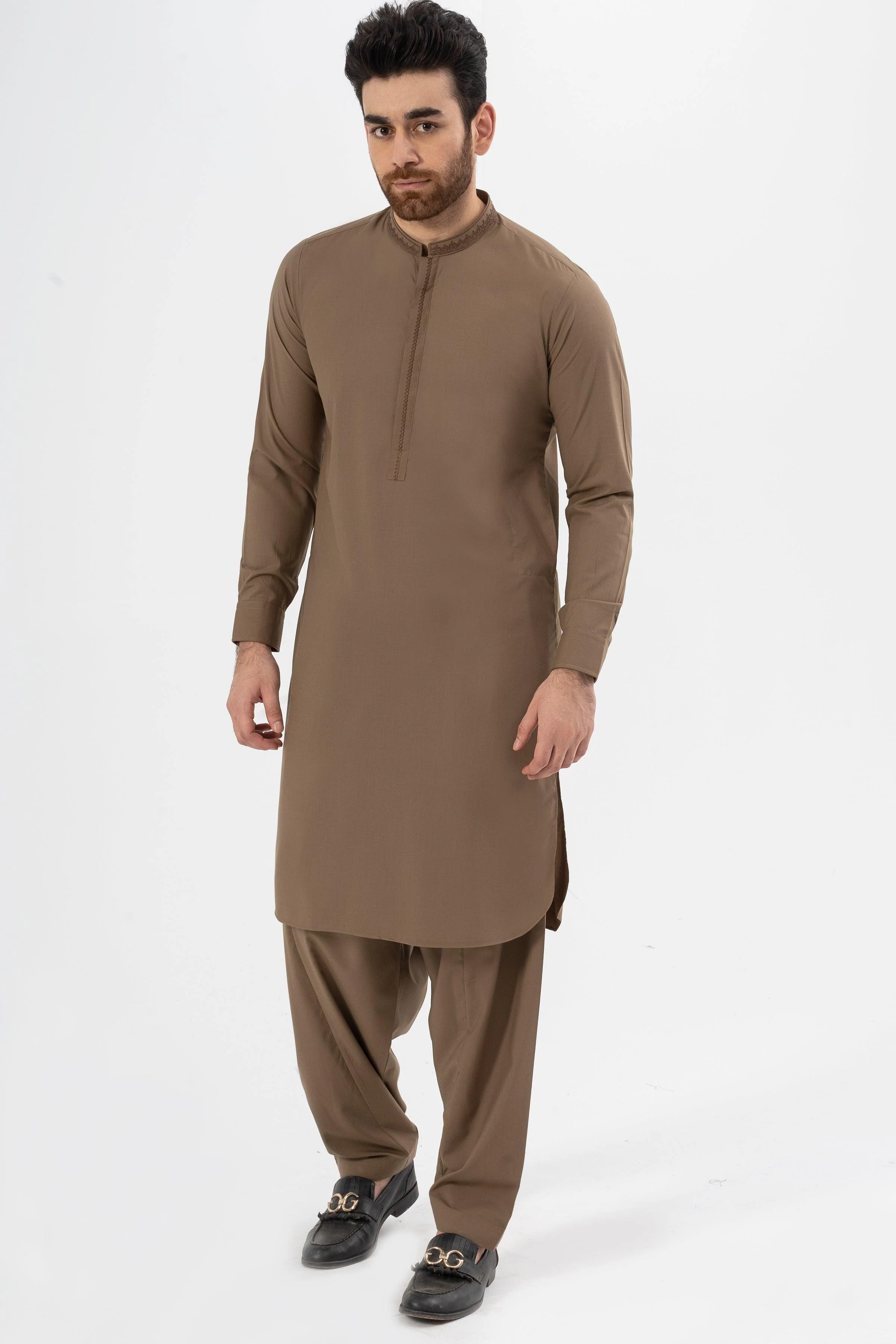 EMBROIDERED SHALWAR KAMEEZ KHAKI