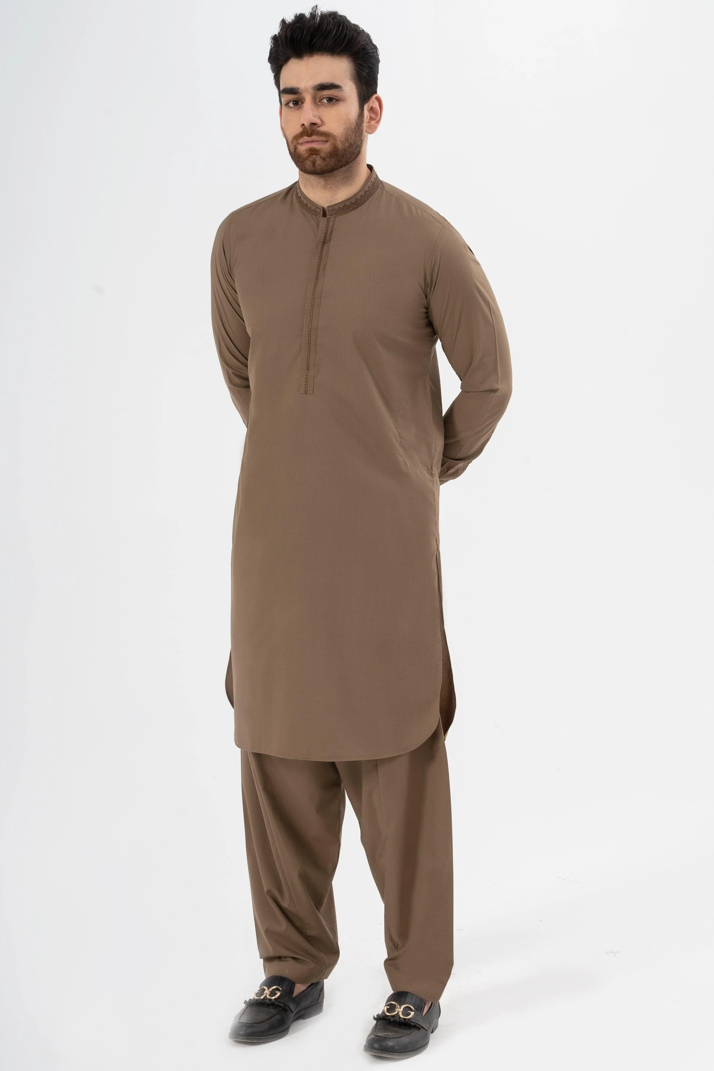 EMBROIDERED SHALWAR KAMEEZ KHAKI - Image 2