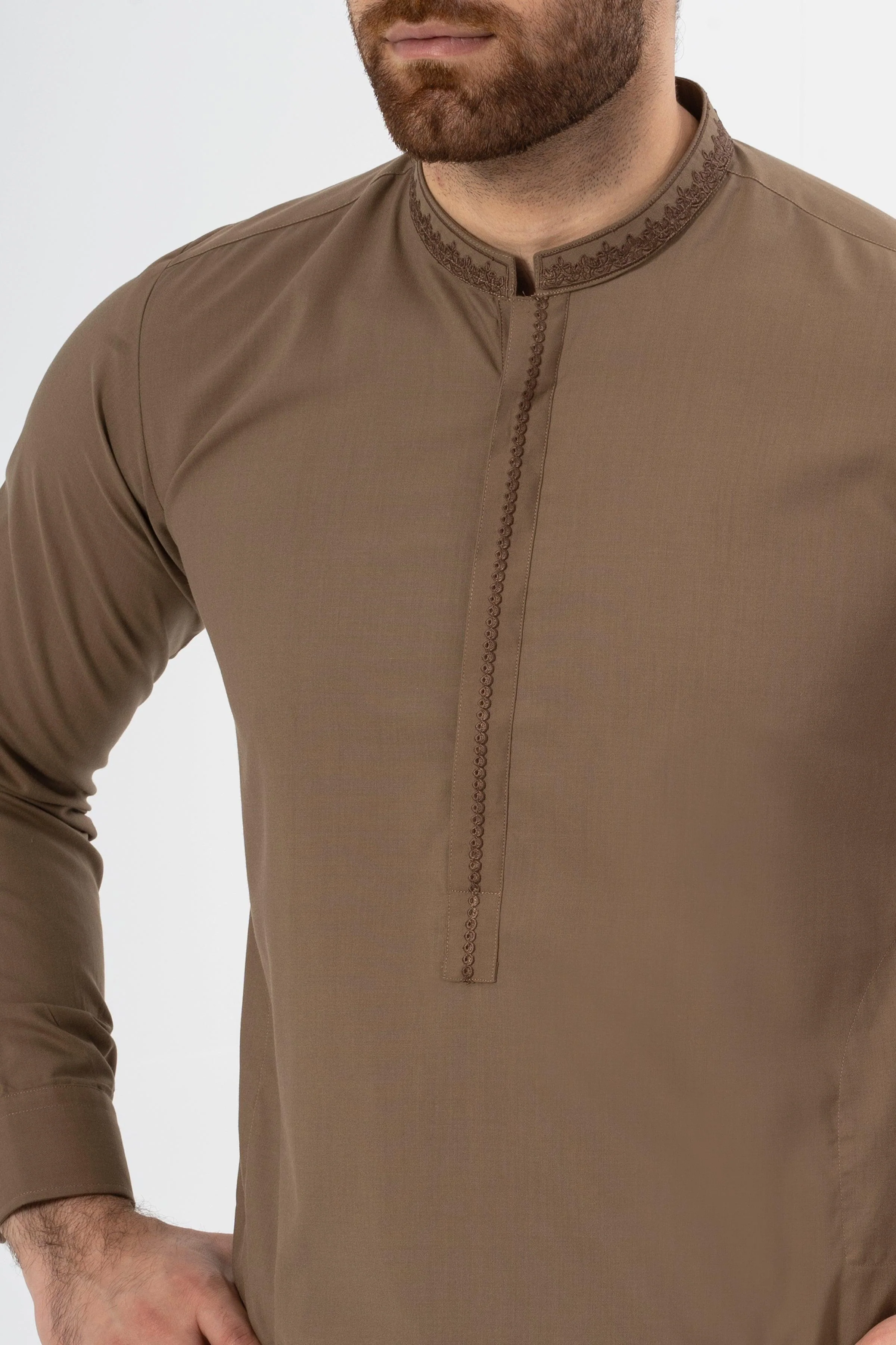 EMBROIDERED SHALWAR KAMEEZ KHAKI - Image 4