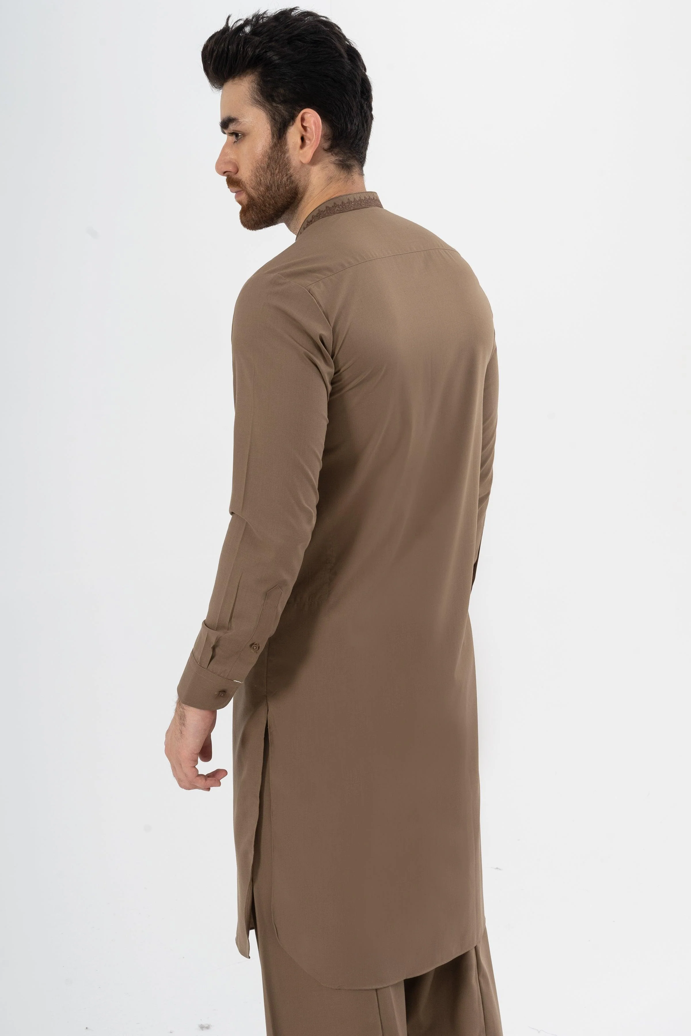EMBROIDERED SHALWAR KAMEEZ KHAKI - Image 5