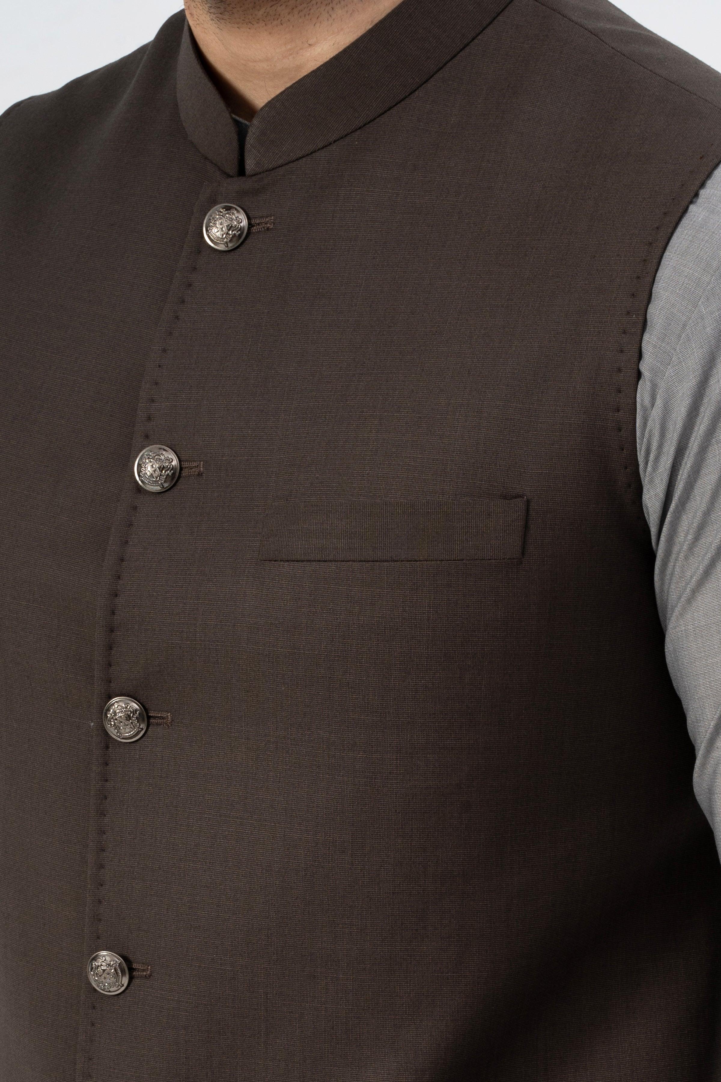EXCLUSIVE TEXTURED WAISTCOAT COFFEE - Image 2