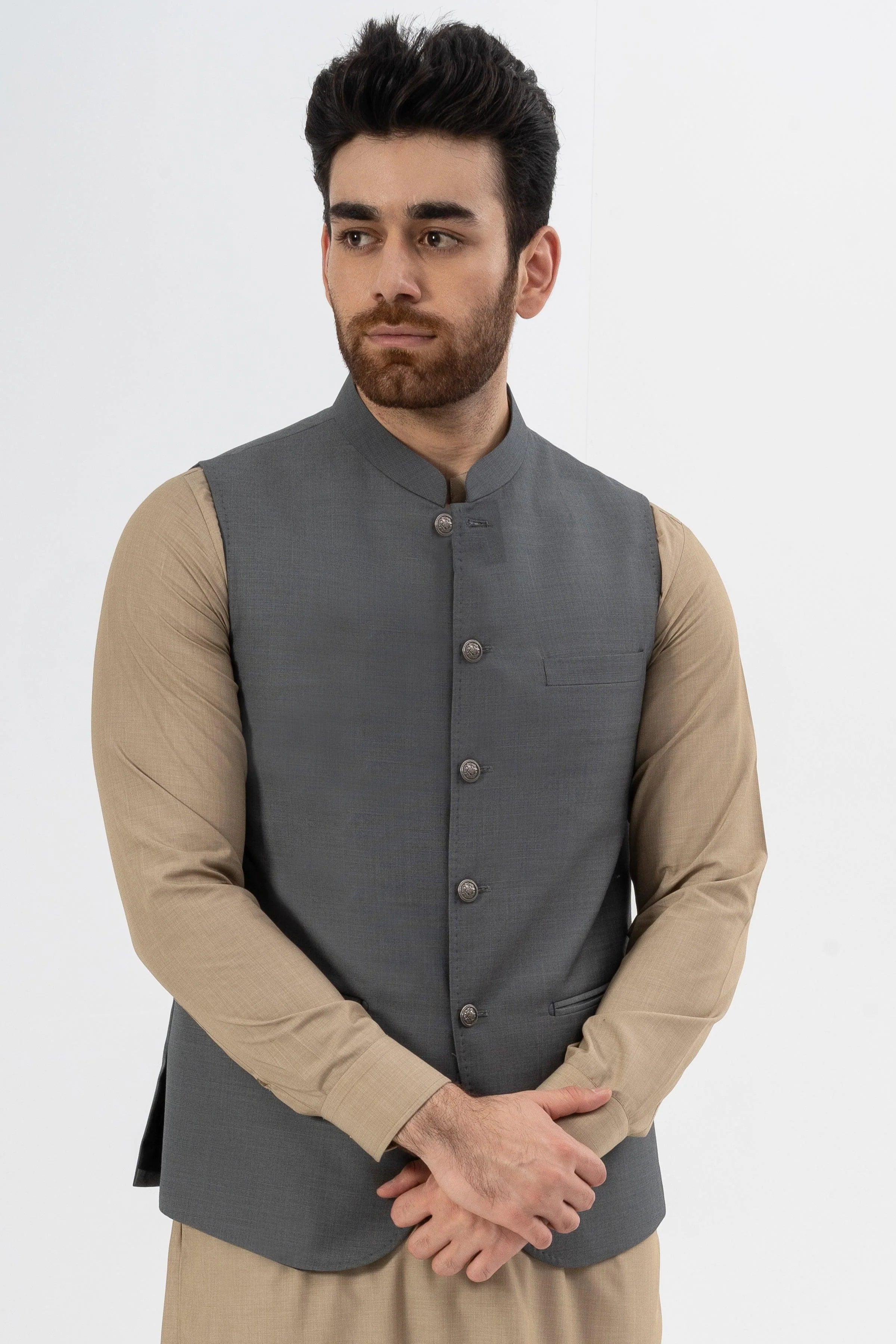 EXCLUSIVE TEXTURED WAISTCOAT DARK GREY - Image 4