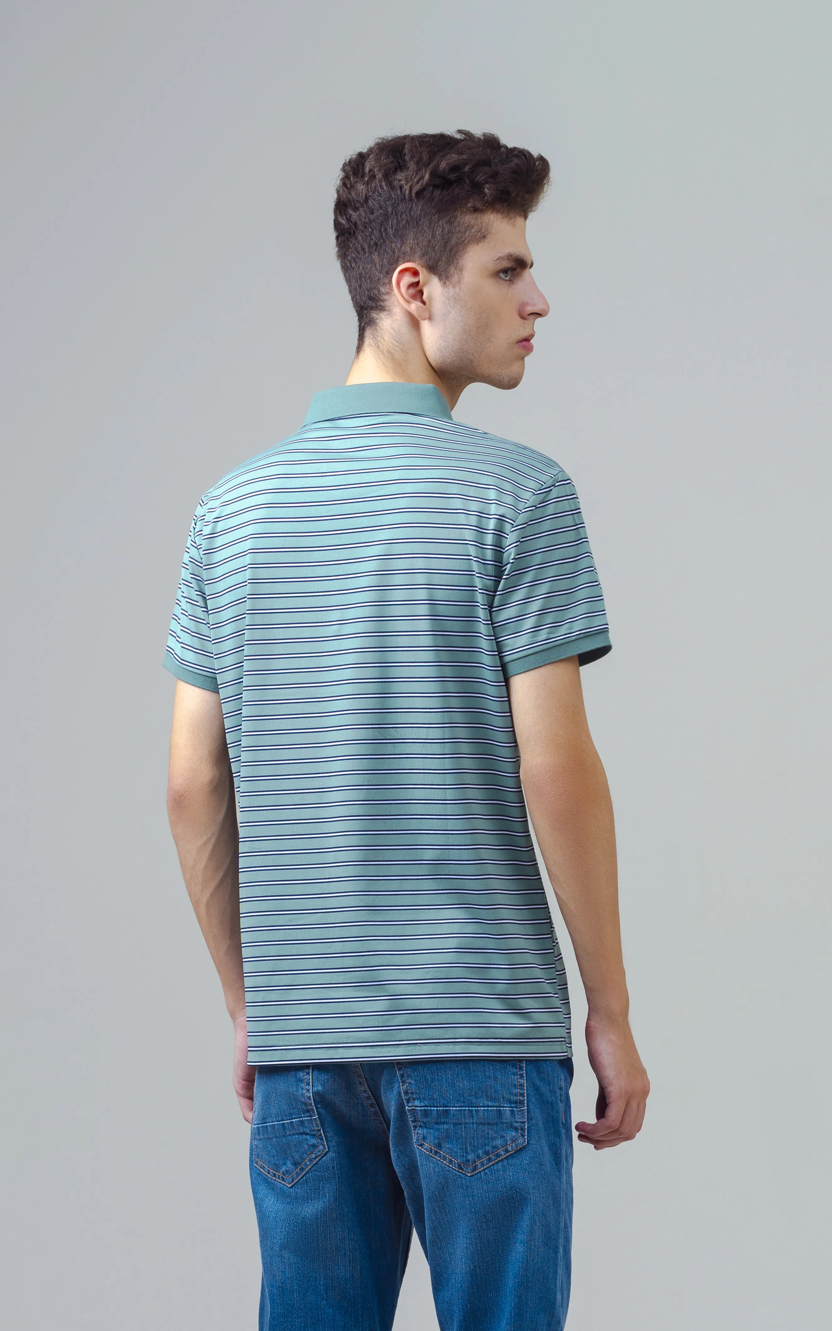 EXECUTIVE STRIPED POLO GREEN - Image 5