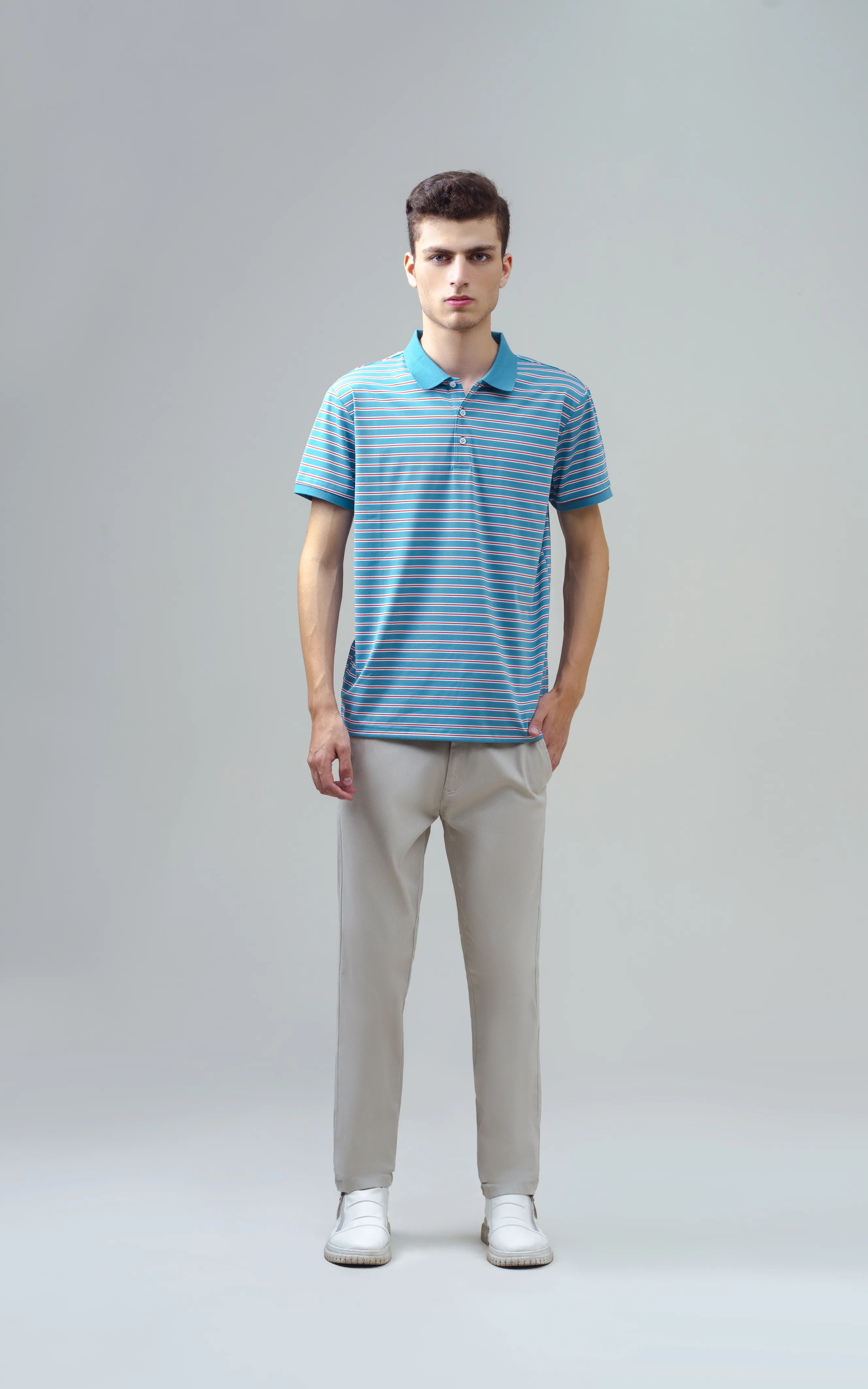 EXECUTIVE STRIPED POLO LIGHT AQUA BLUE