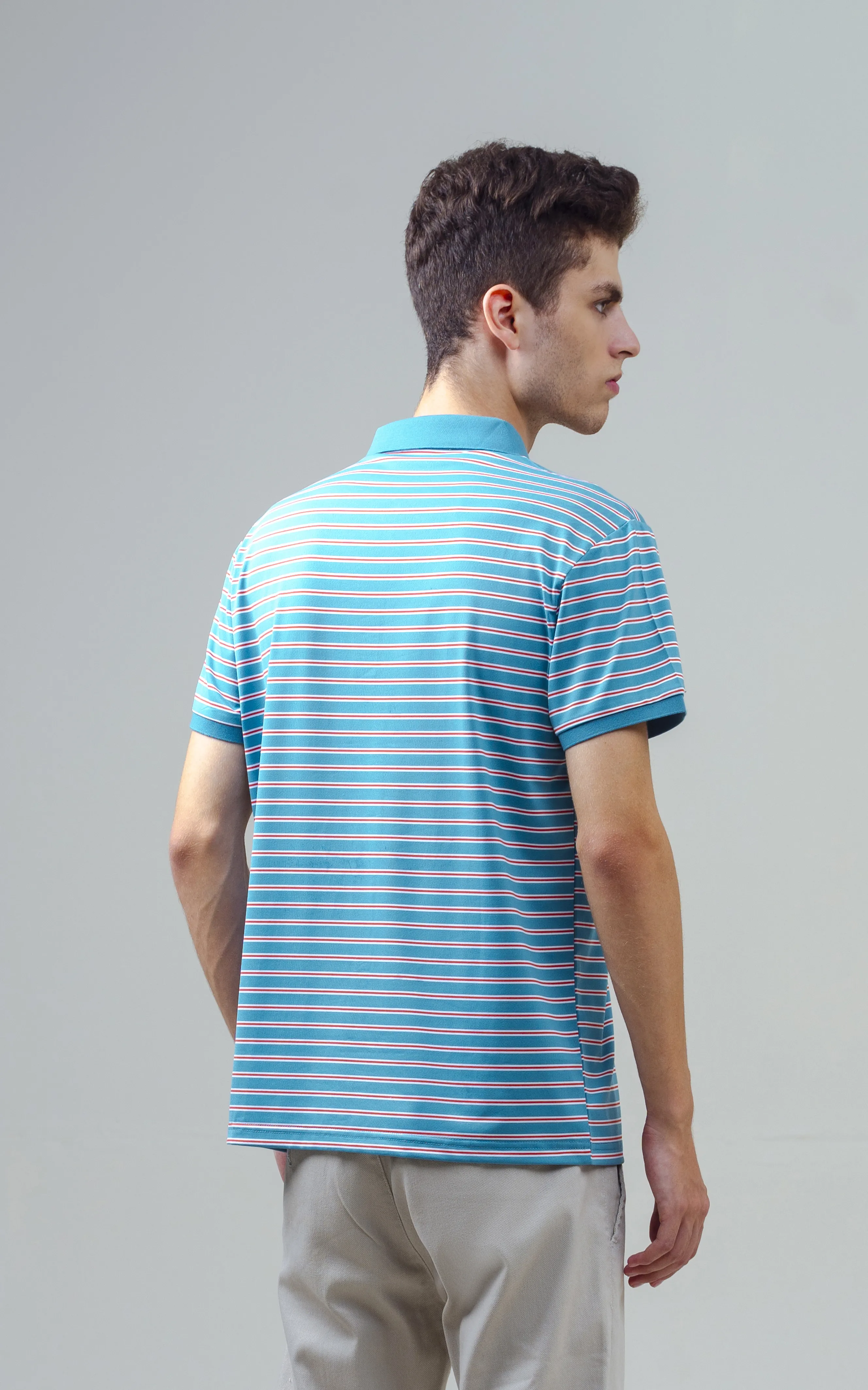 EXECUTIVE STRIPED POLO LIGHT AQUA BLUE - Image 4