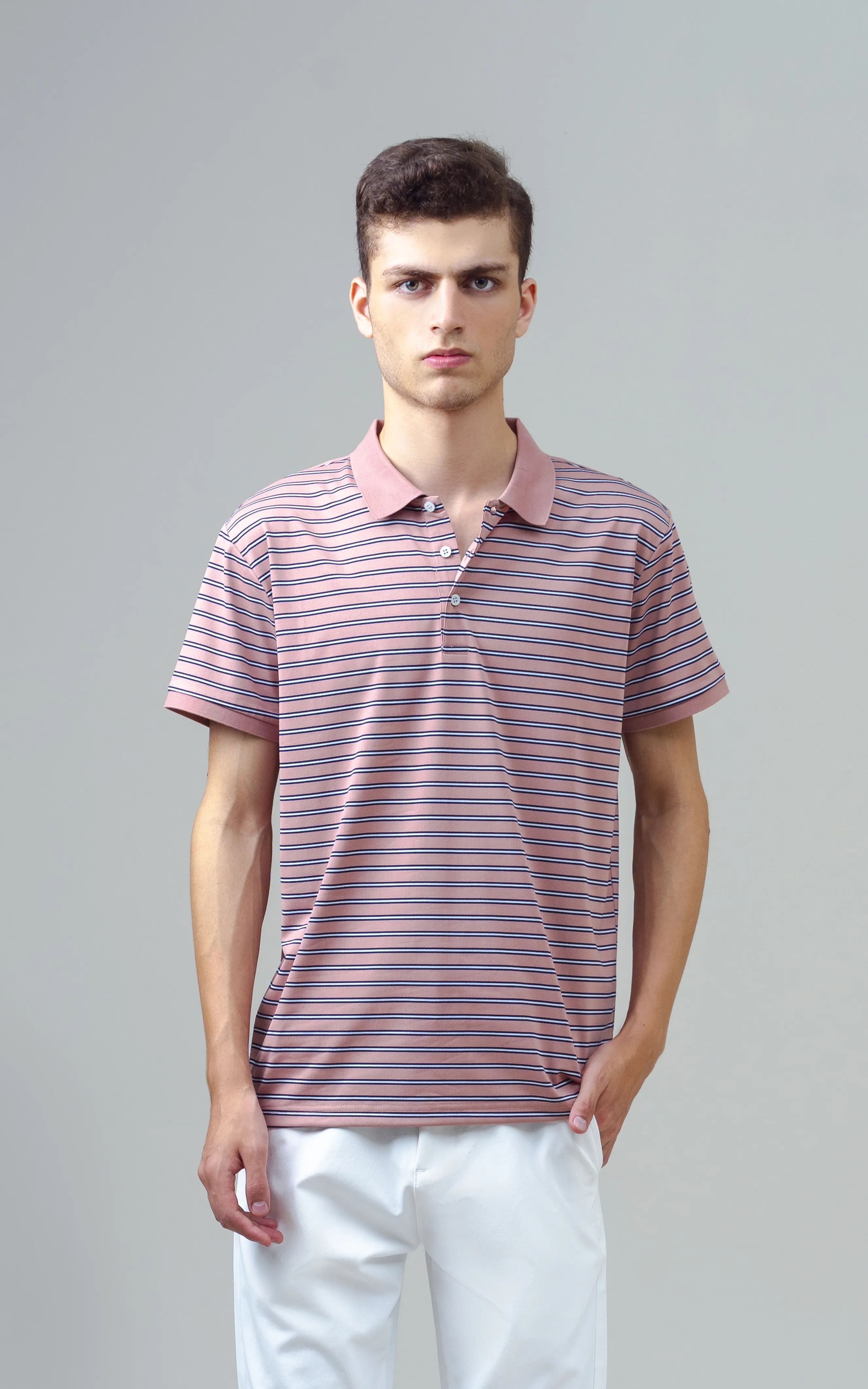 EXECUTIVE STRIPED POLO T PINK - Image 3