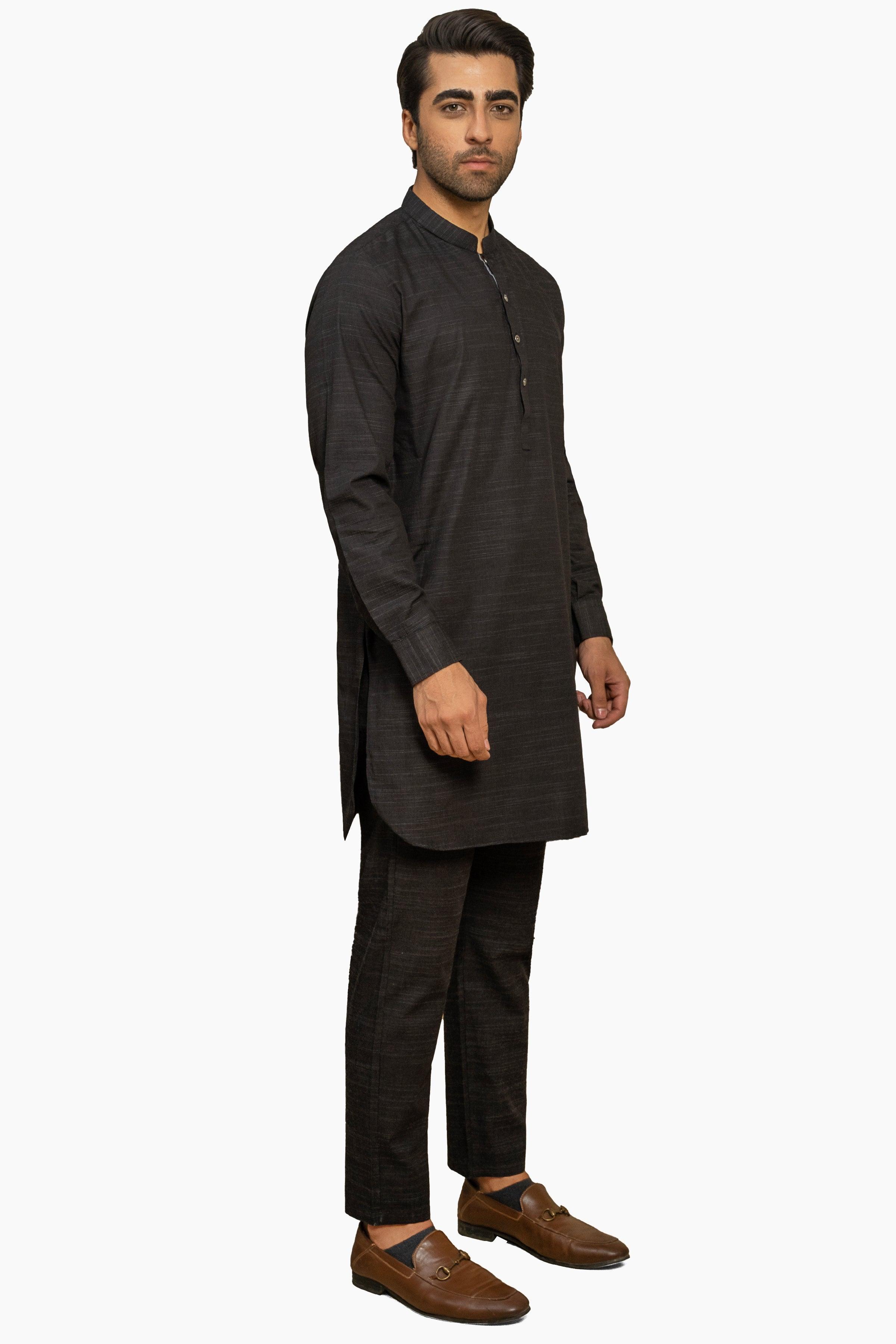EXQUISITE TEXTURED KURTA PAJAMA BLACK - Image 2