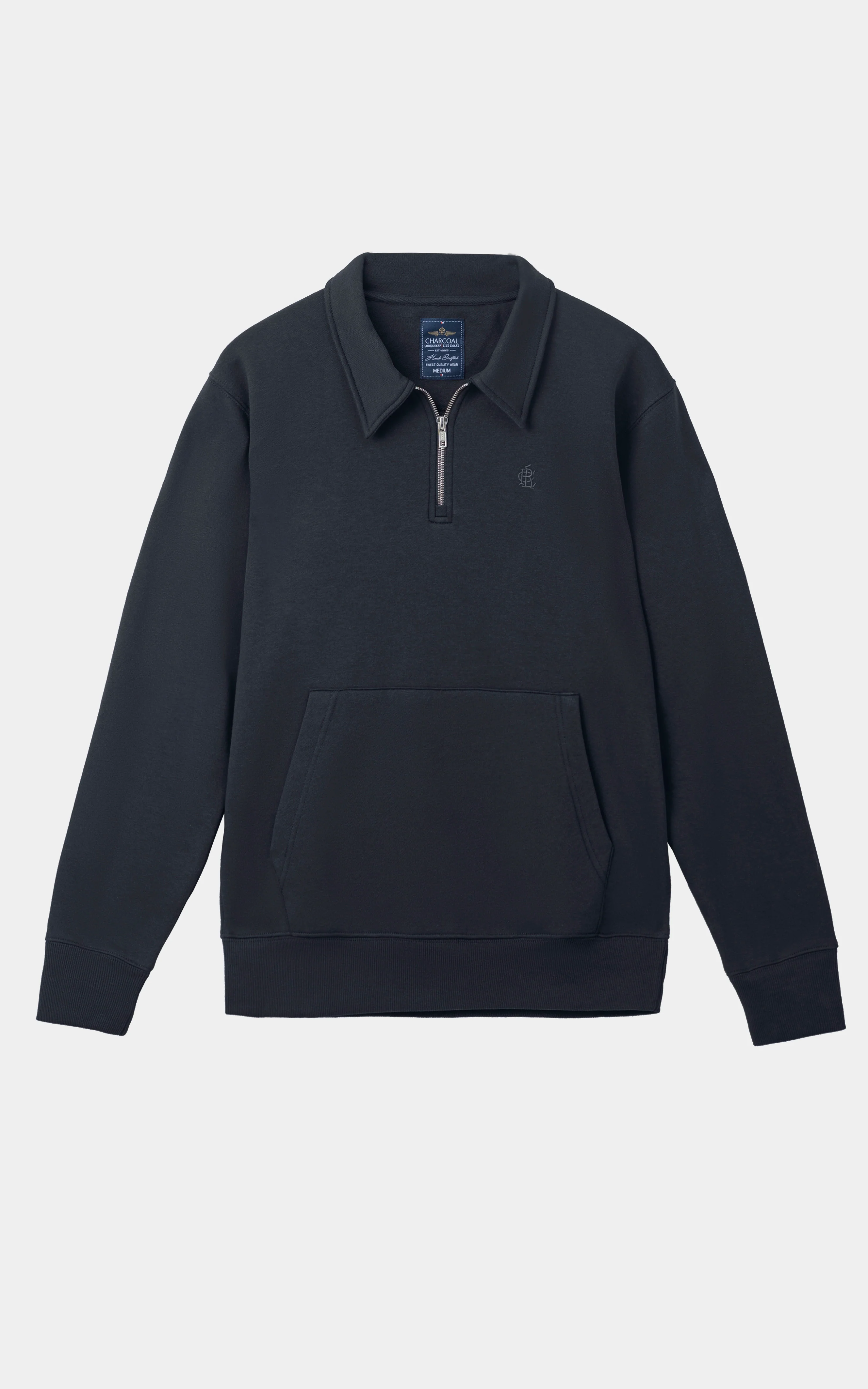 FLEECE EMBROIDERED  COLLARED BLACK
