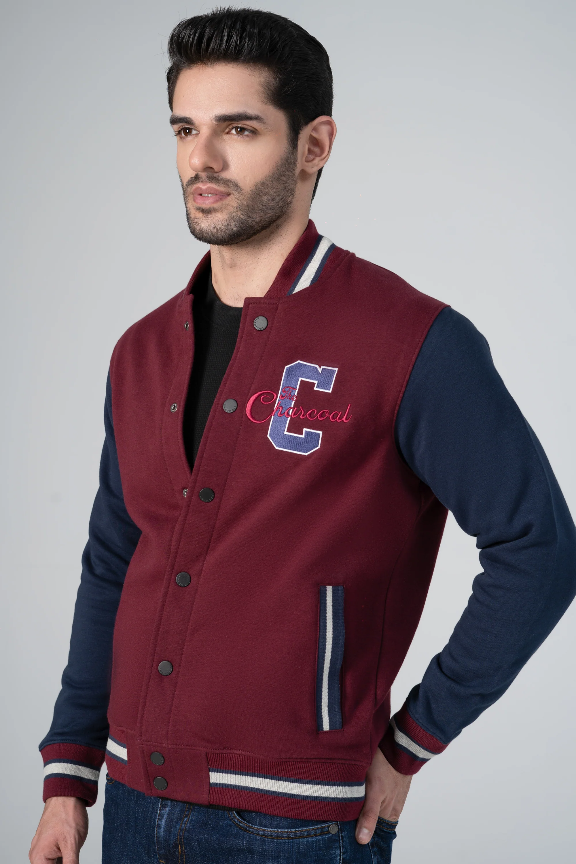 FRONT OPEN JACKET MAROON NAVY - Image 2