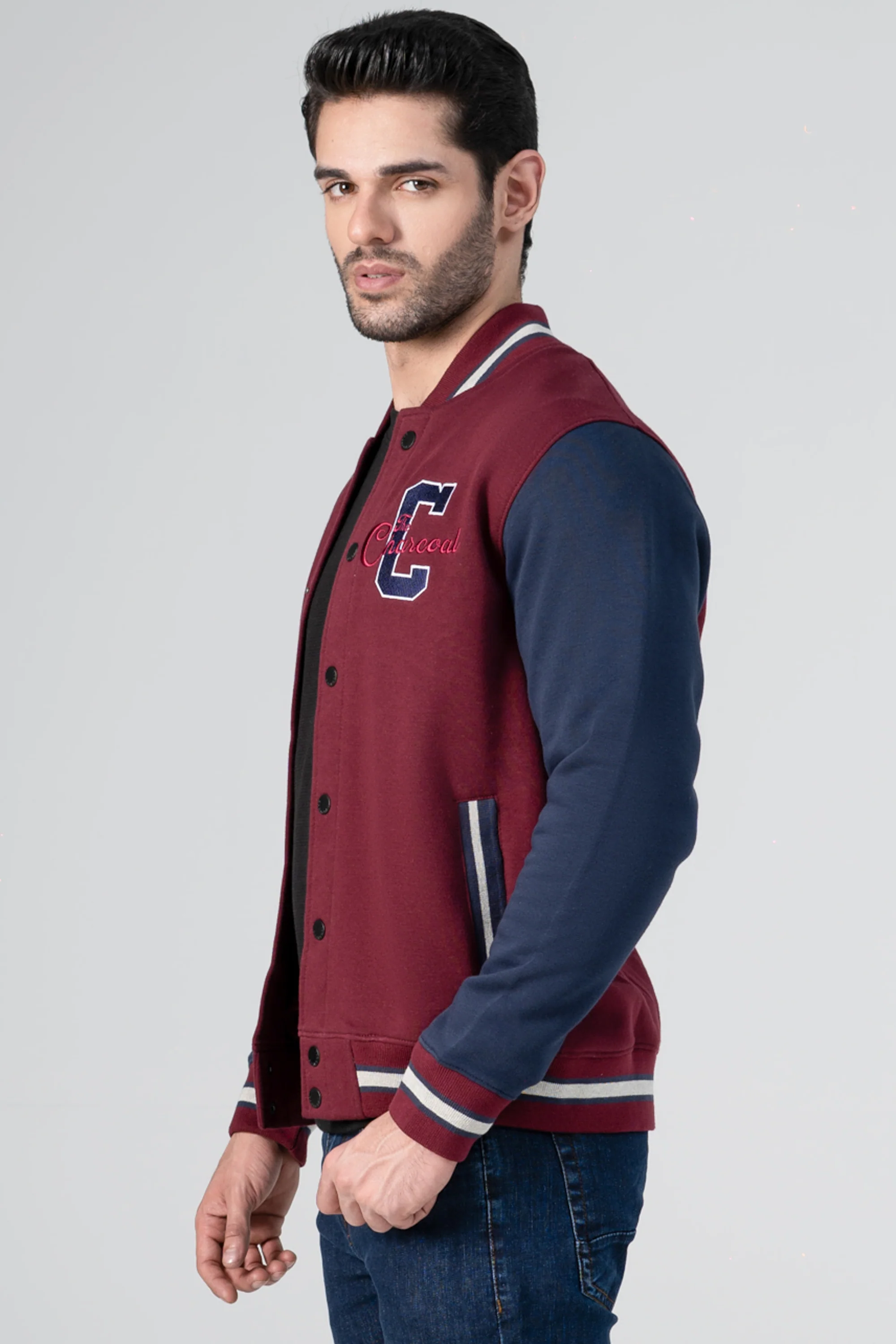 FRONT OPEN JACKET MAROON NAVY - Image 3