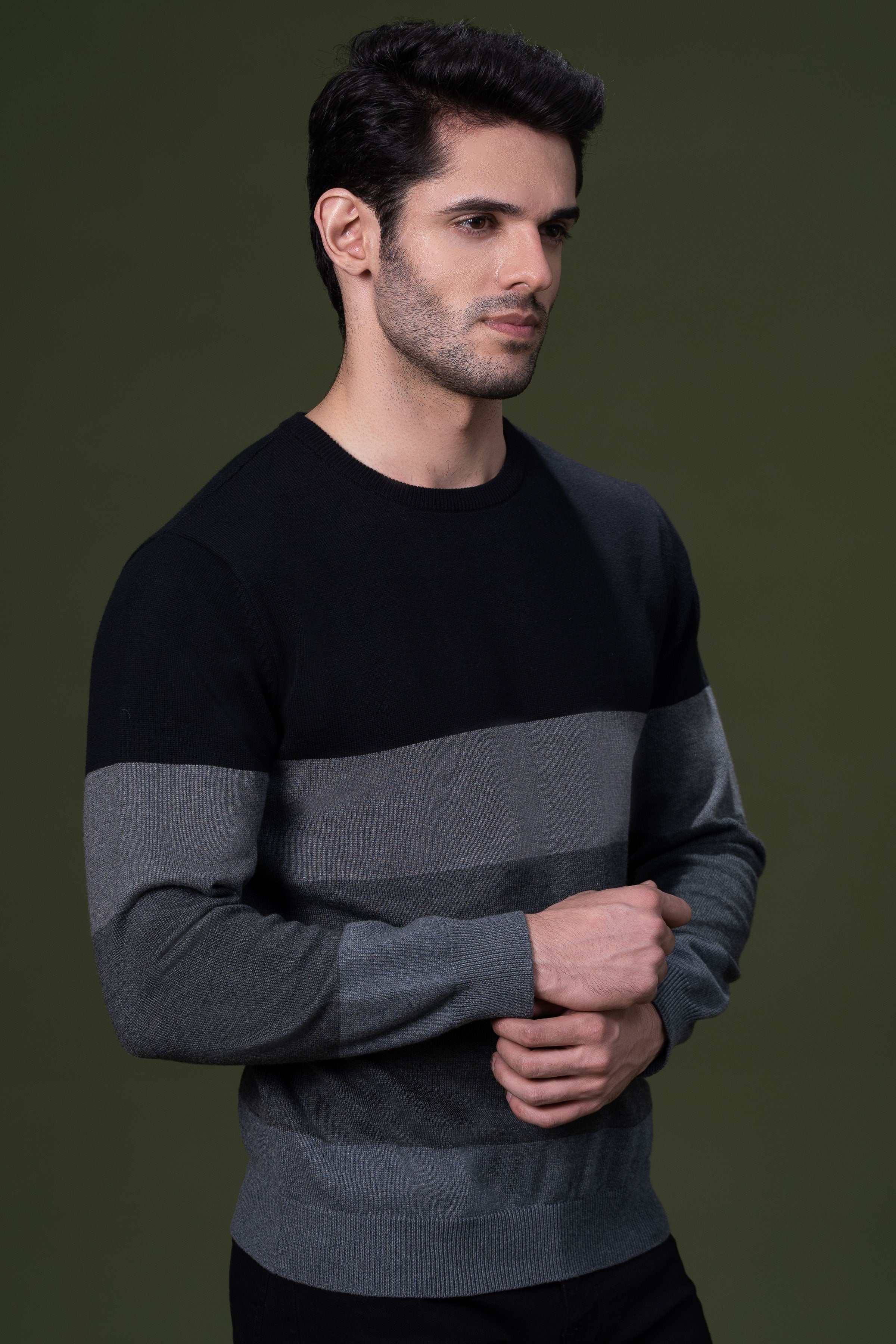 FULL SLEEVE SWEATER BLACK GREY - Image 3