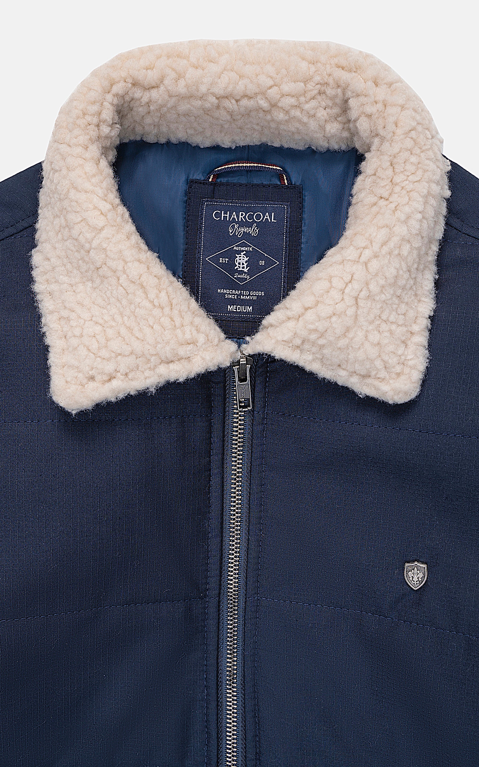 QUILTED FAUX FUR COLLAR JACKET NAVY - Image 2