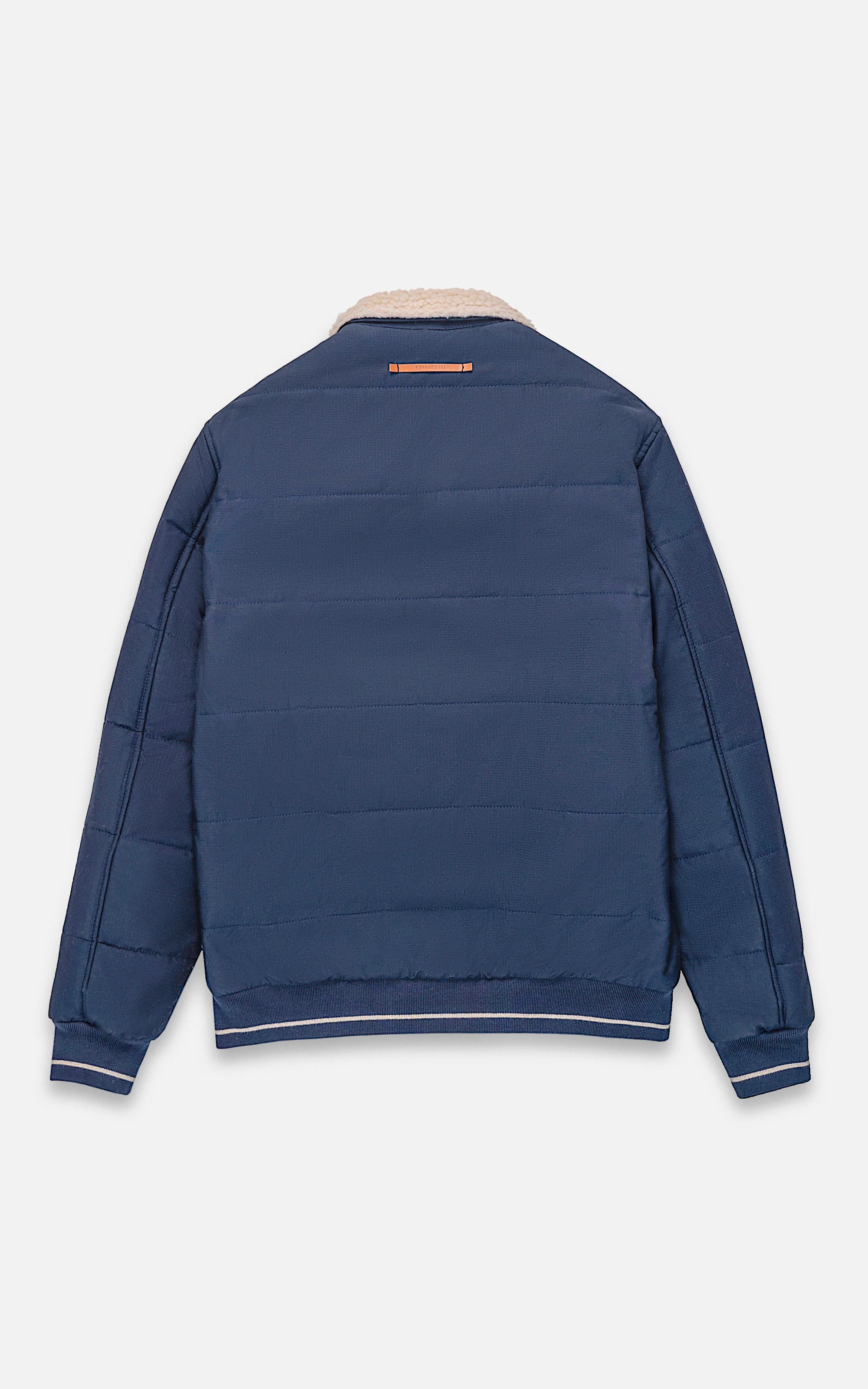QUILTED FAUX FUR COLLAR JACKET NAVY - Image 3