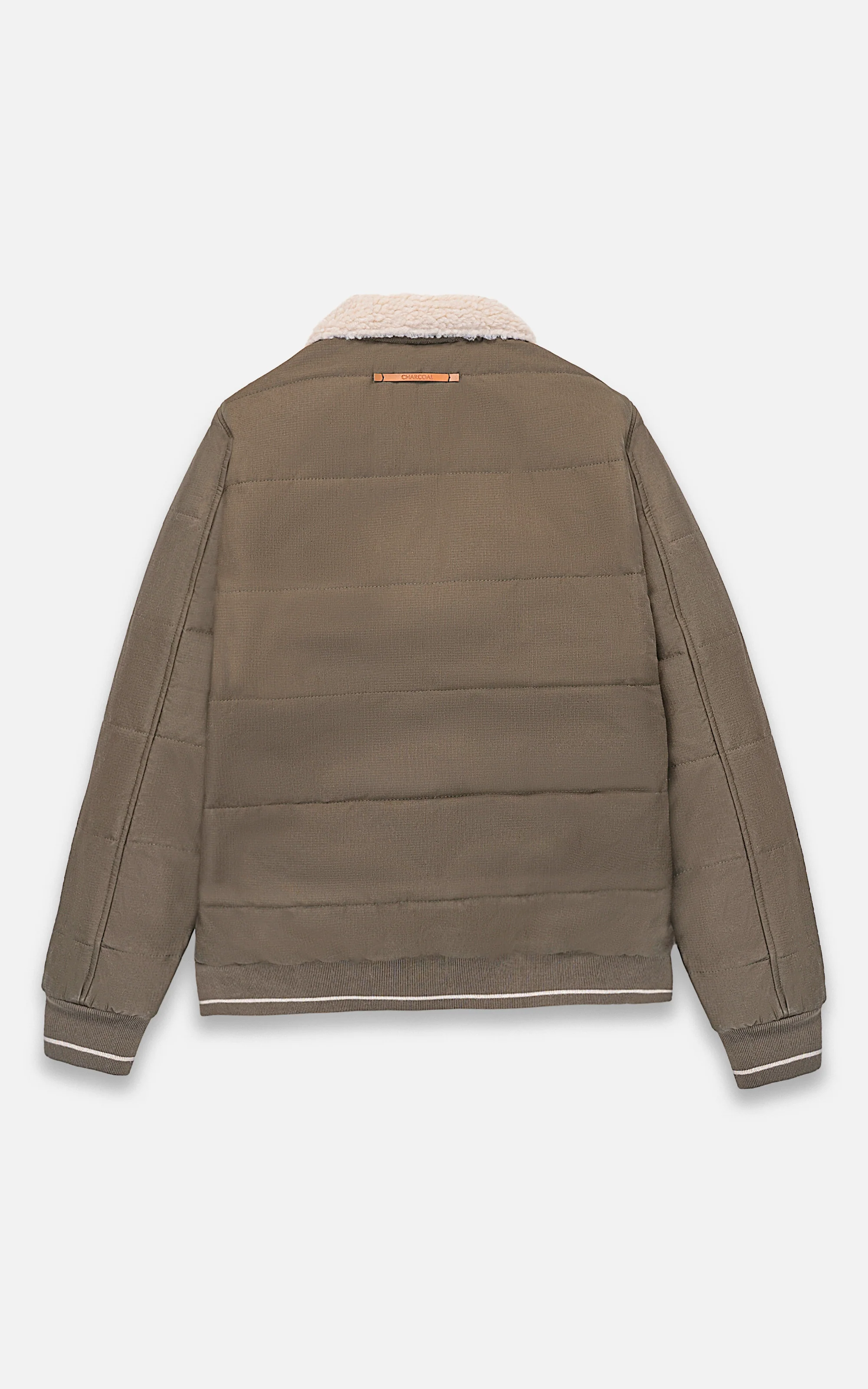 QUILTED FAUX FUR COLLAR JACKET OLIVE - Image 4